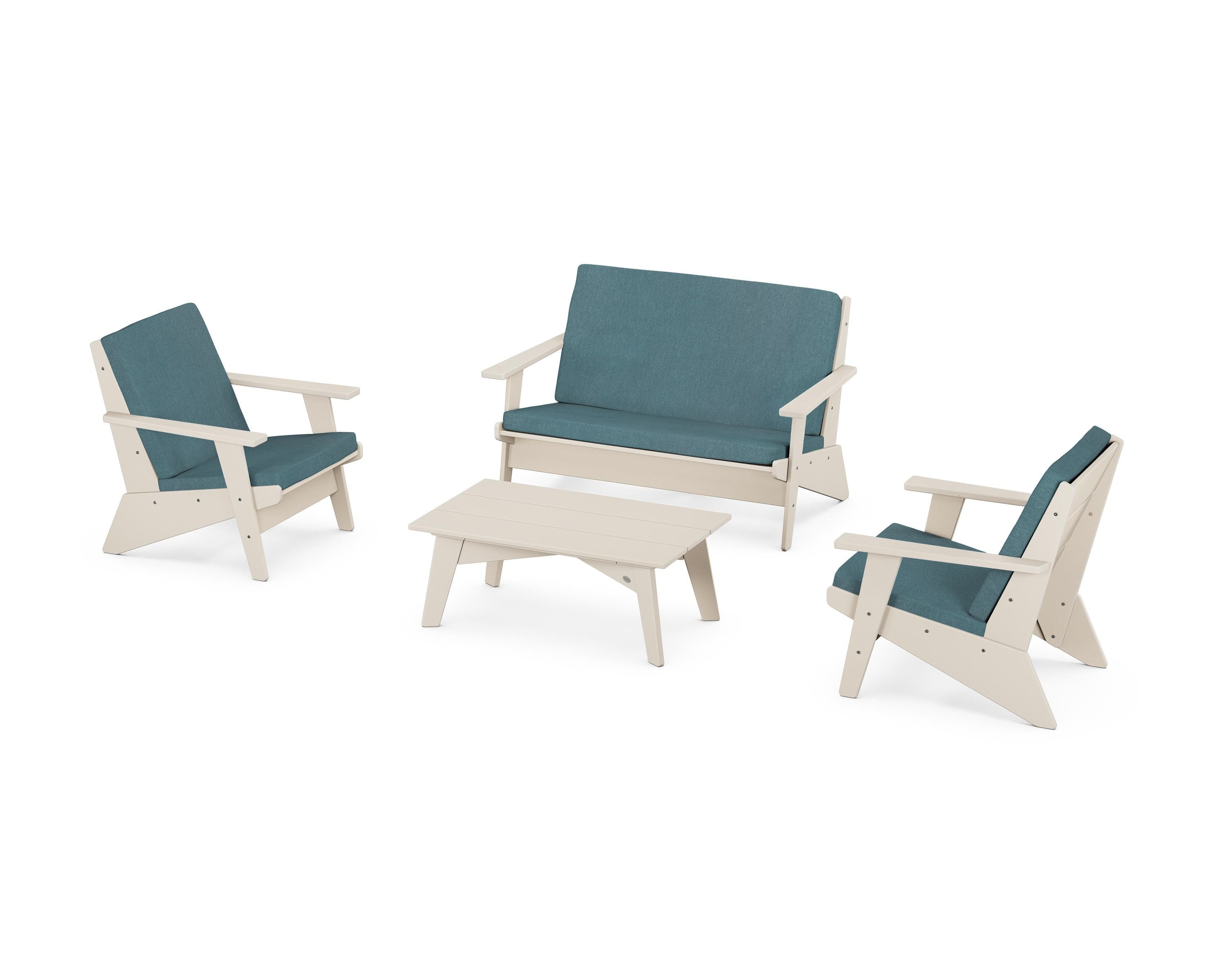 POLYWOOD Riviera Modern Lounge 4-Piece Set in Sand / Ocean Teal