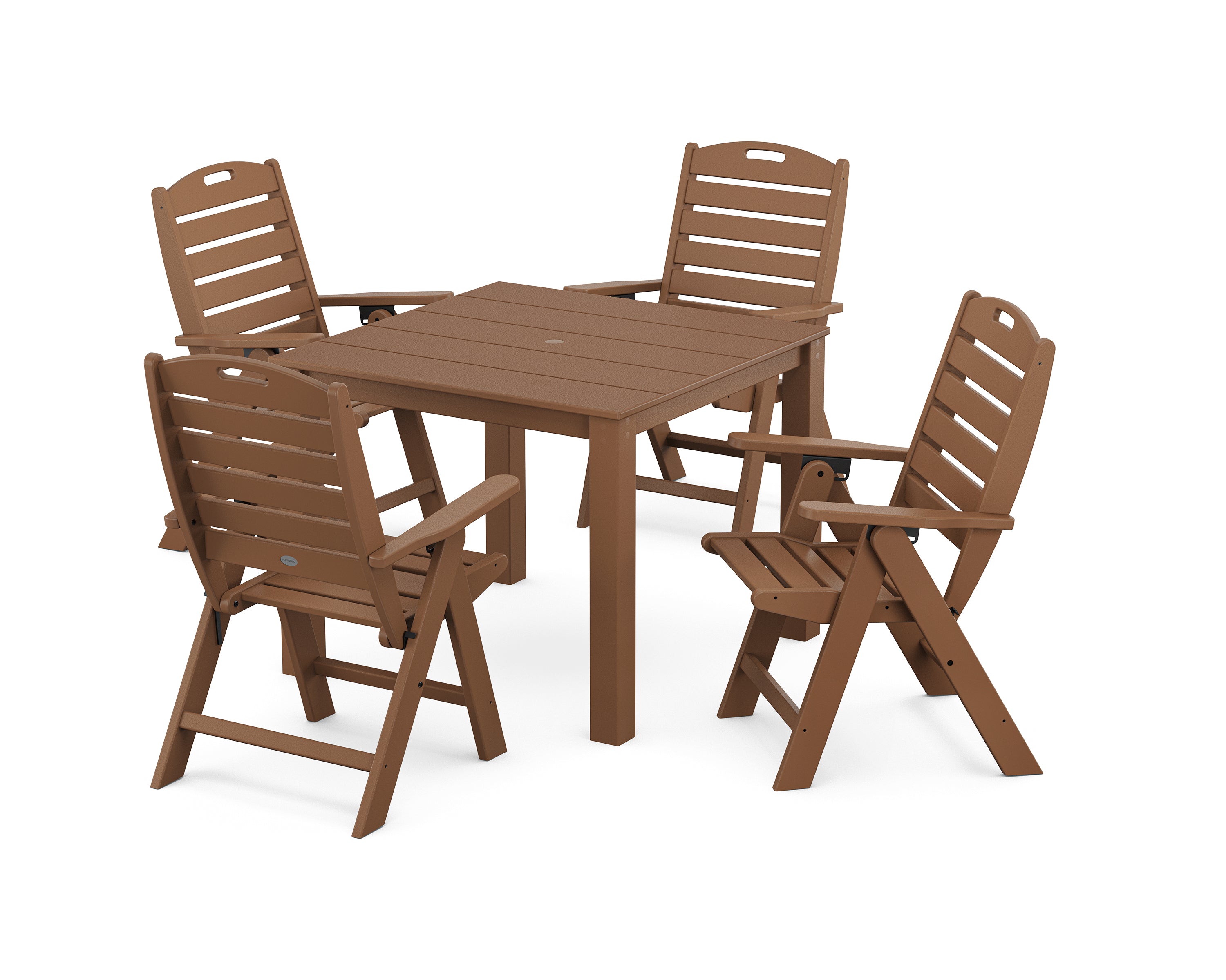 POLYWOOD® Nautical Folding Highback Chair 5-Piece Parsons Dining Set in Teak