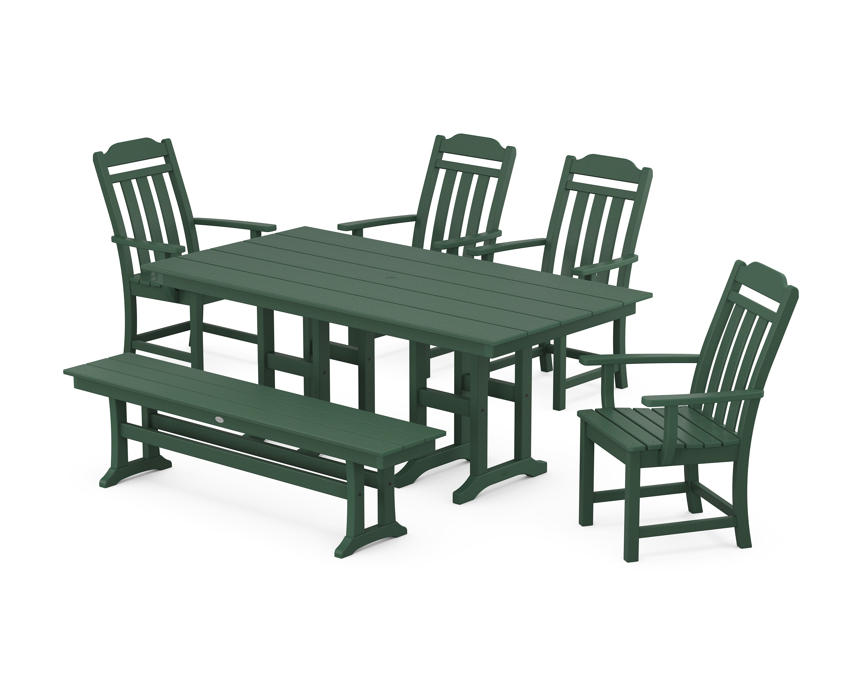 Polywood Country Living 6-Piece Farmhouse Dining Set with Bench in Green