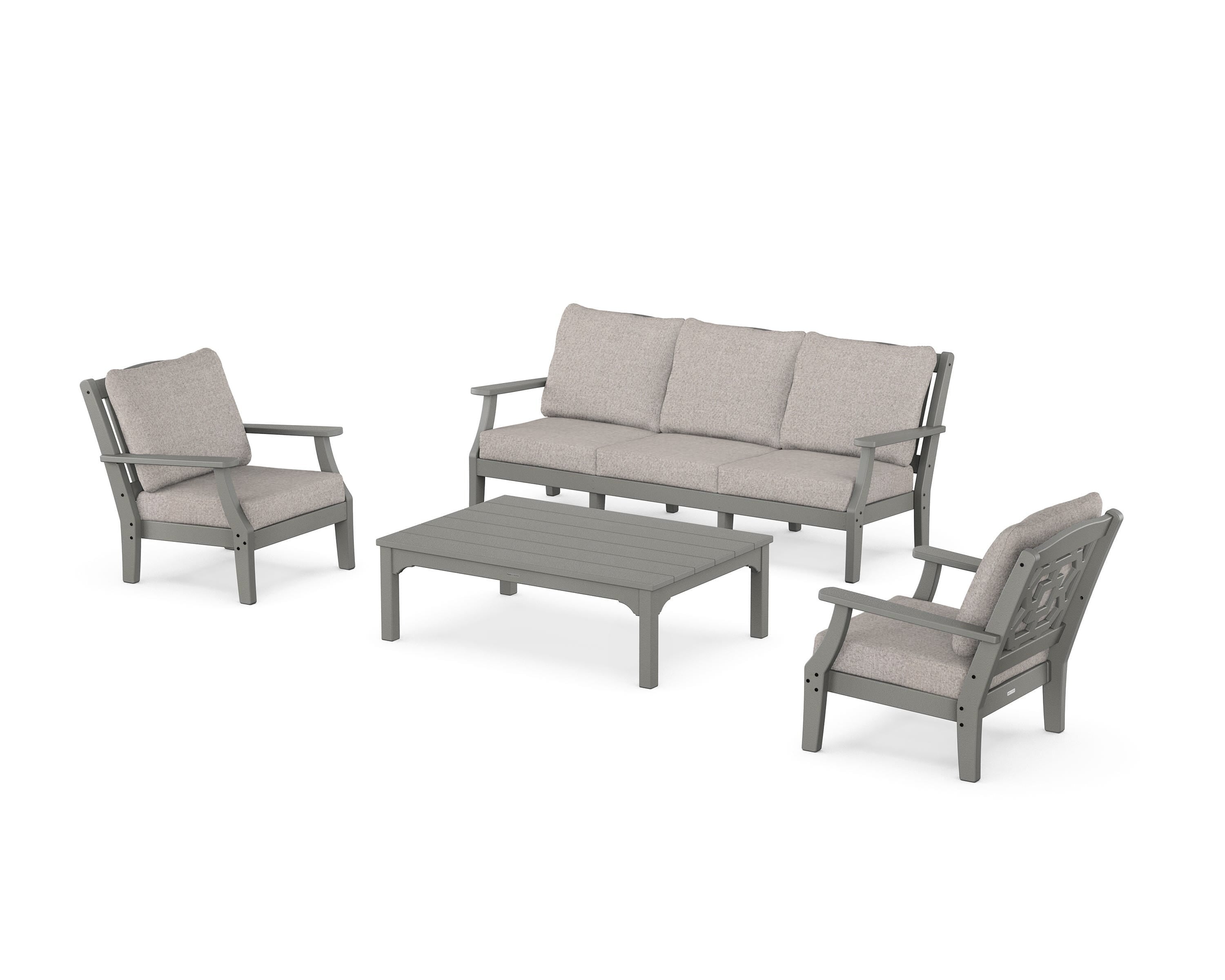 Martha Stewart by POLYWOOD Chinoiserie 4-Piece Deep Seating Set with Sofa in Slate Grey / Weathered Tweed