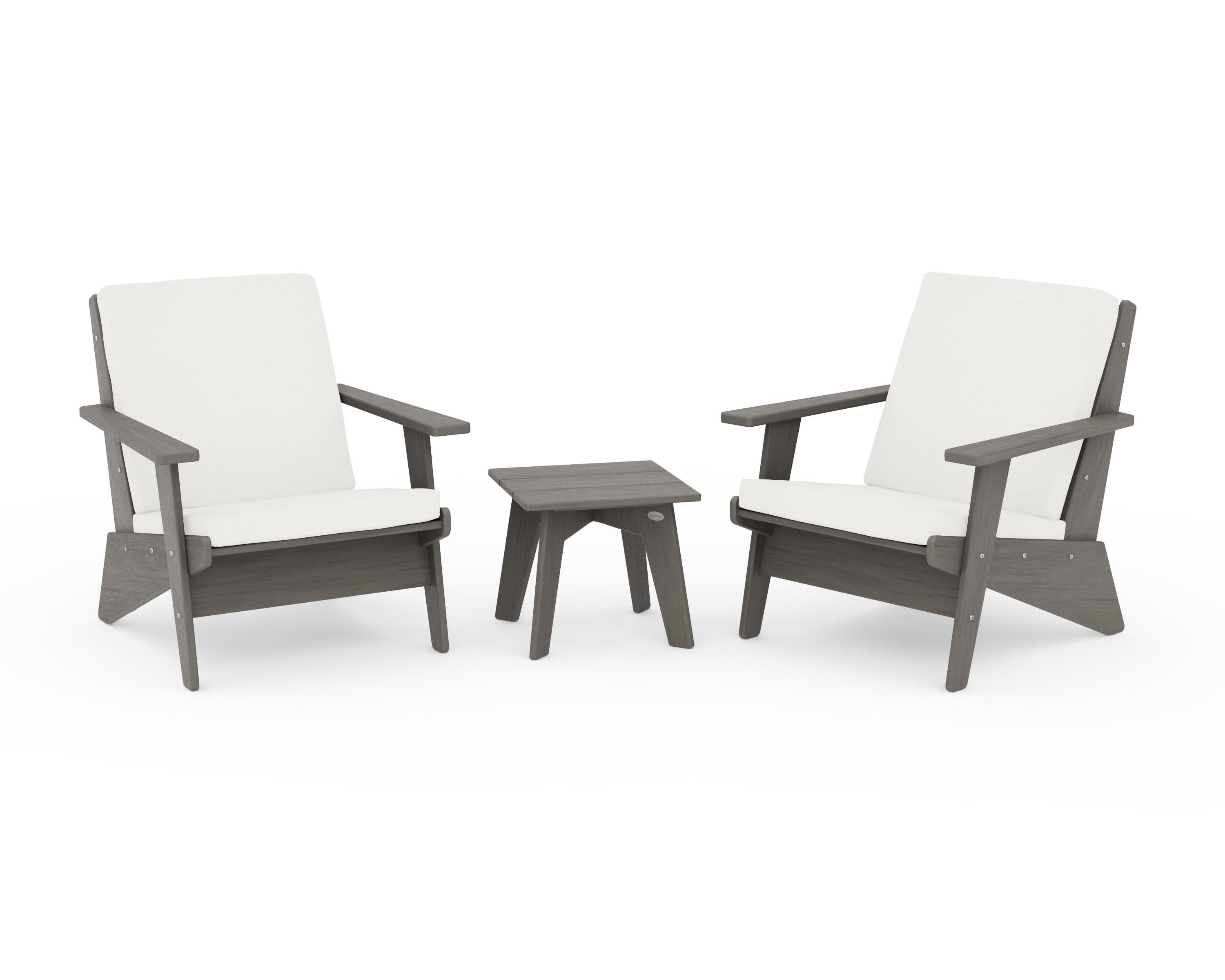 POLYWOOD Riviera Modern Lounge 3-Piece Set in Driftwood / Natural Linen