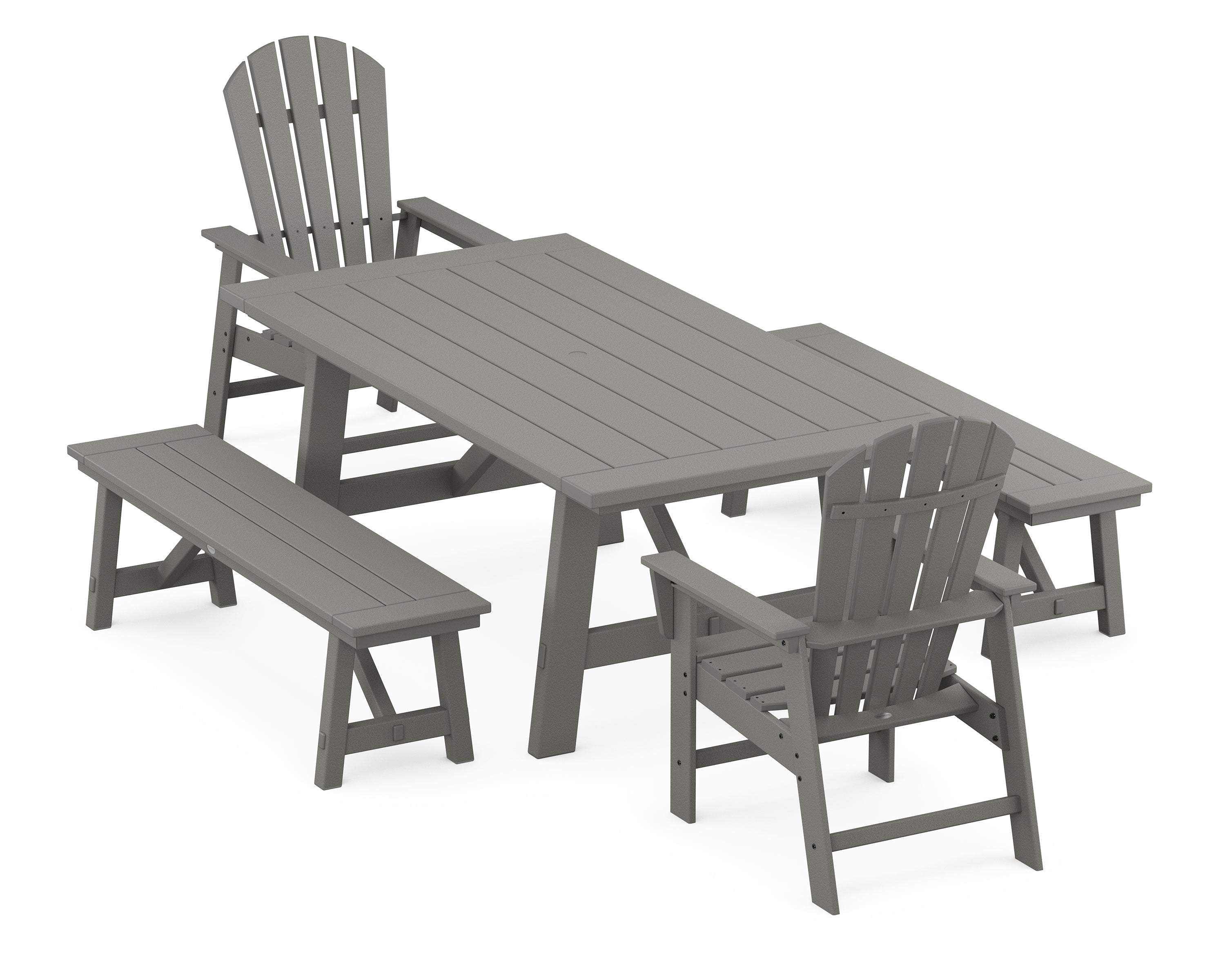 POLYWOOD® South Beach 5-Piece Rustic Farmhouse Dining Set With Benches in Slate Grey