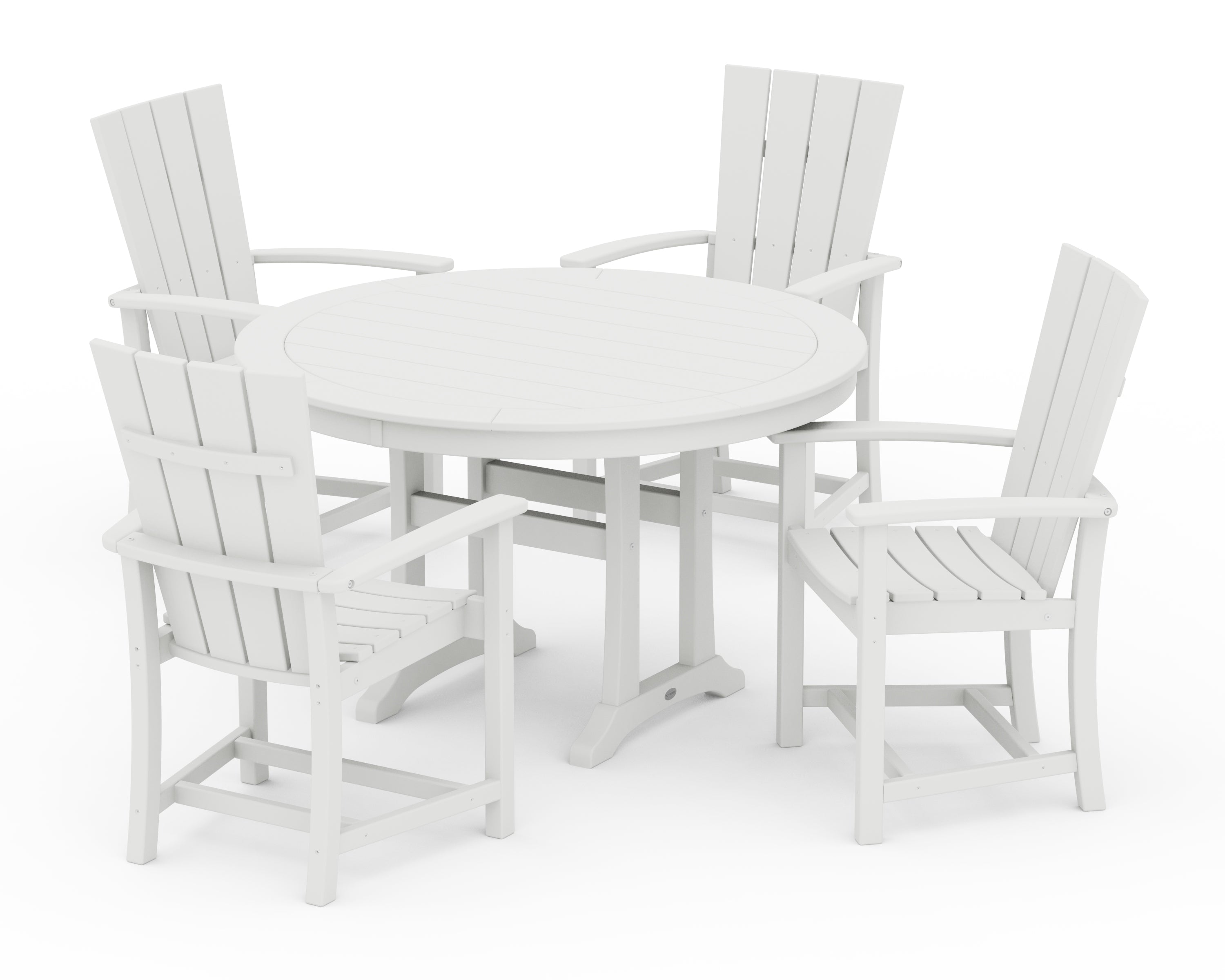 POLYWOOD Quattro 5-Piece Round Dining Set with Trestle Legs in White