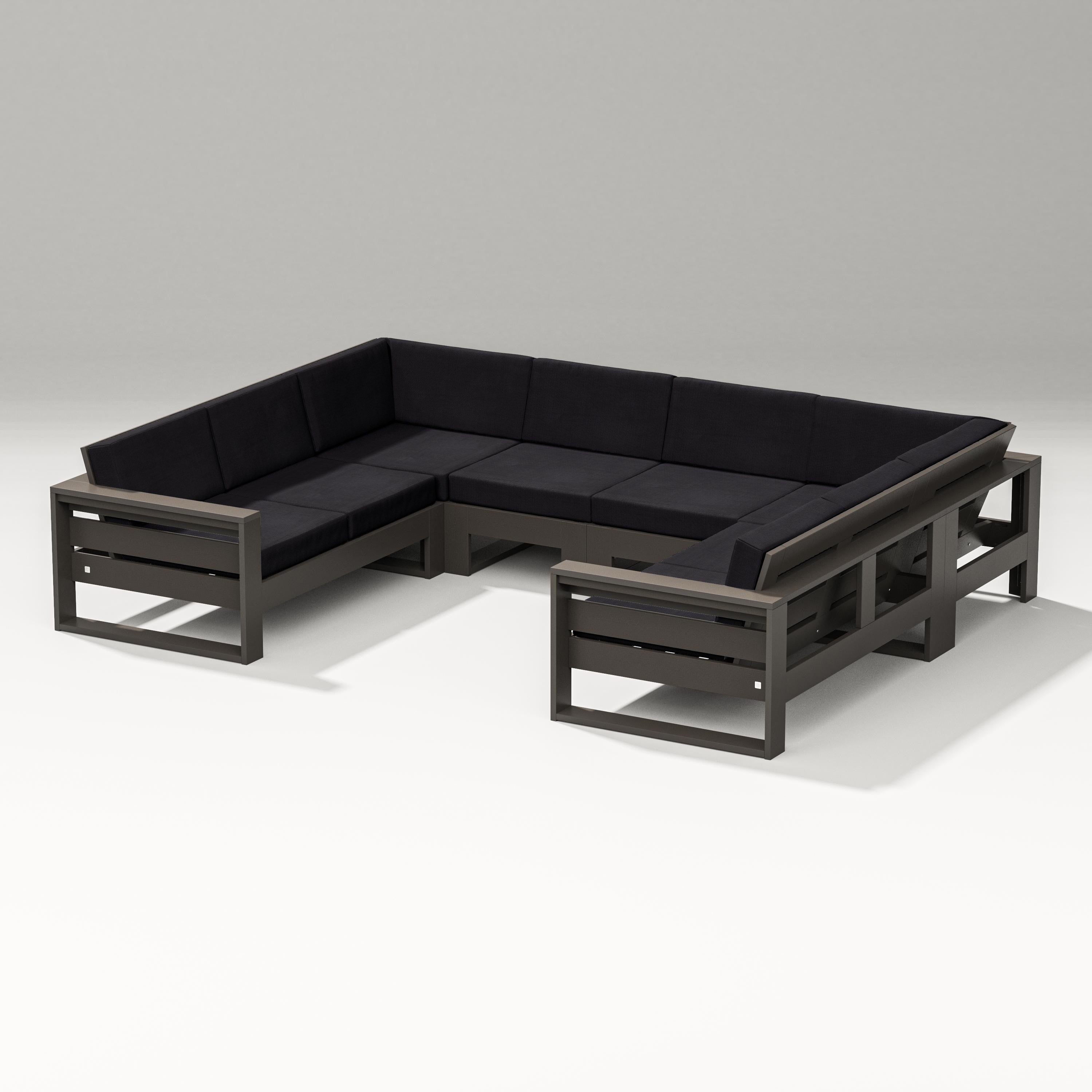 PW Designer Series Latitude U-Shaped Sectional in Vintage Coffee / Midnight Linen