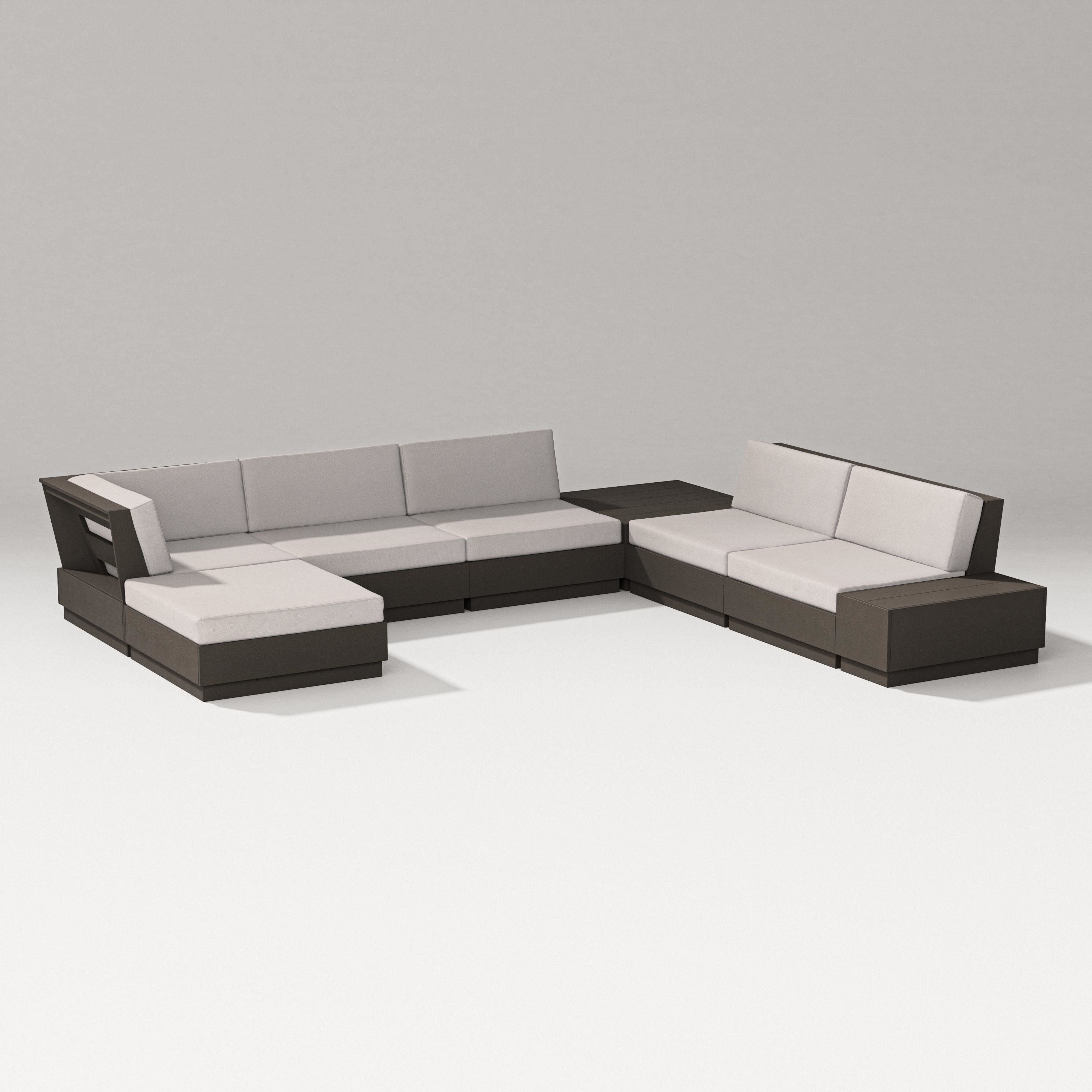 PW Designer Series Elevate 8-Piece Corner Sectional in Vintage Coffee / Dune Burlap