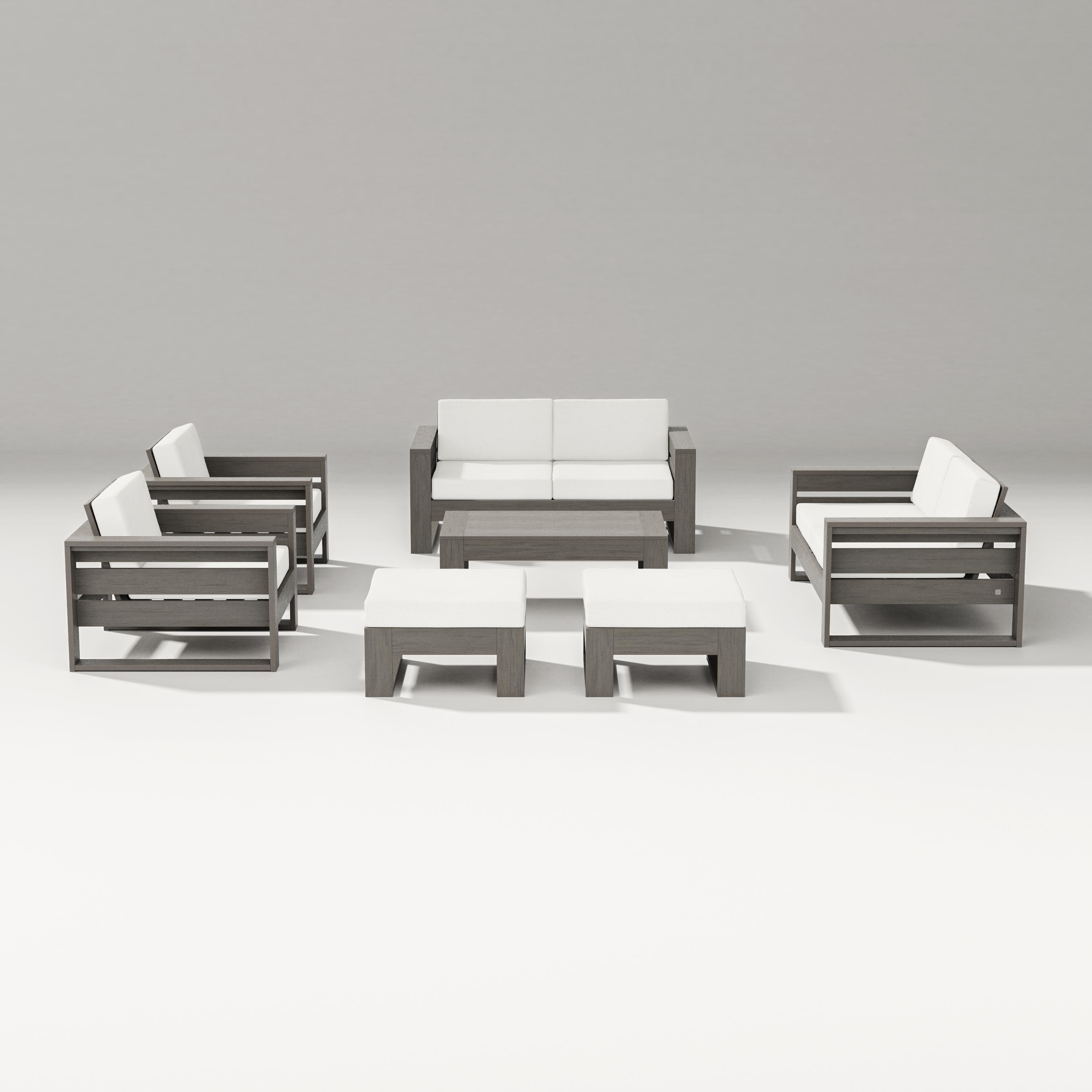 PW Designer Series Latitude 7-Piece Lounge Loveseat Set in Driftwood / Natural Linen