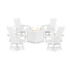POLYWOOD® Modern 4-Piece Curveback Upright Adirondack Conversation Set with Fire Pit Table in White