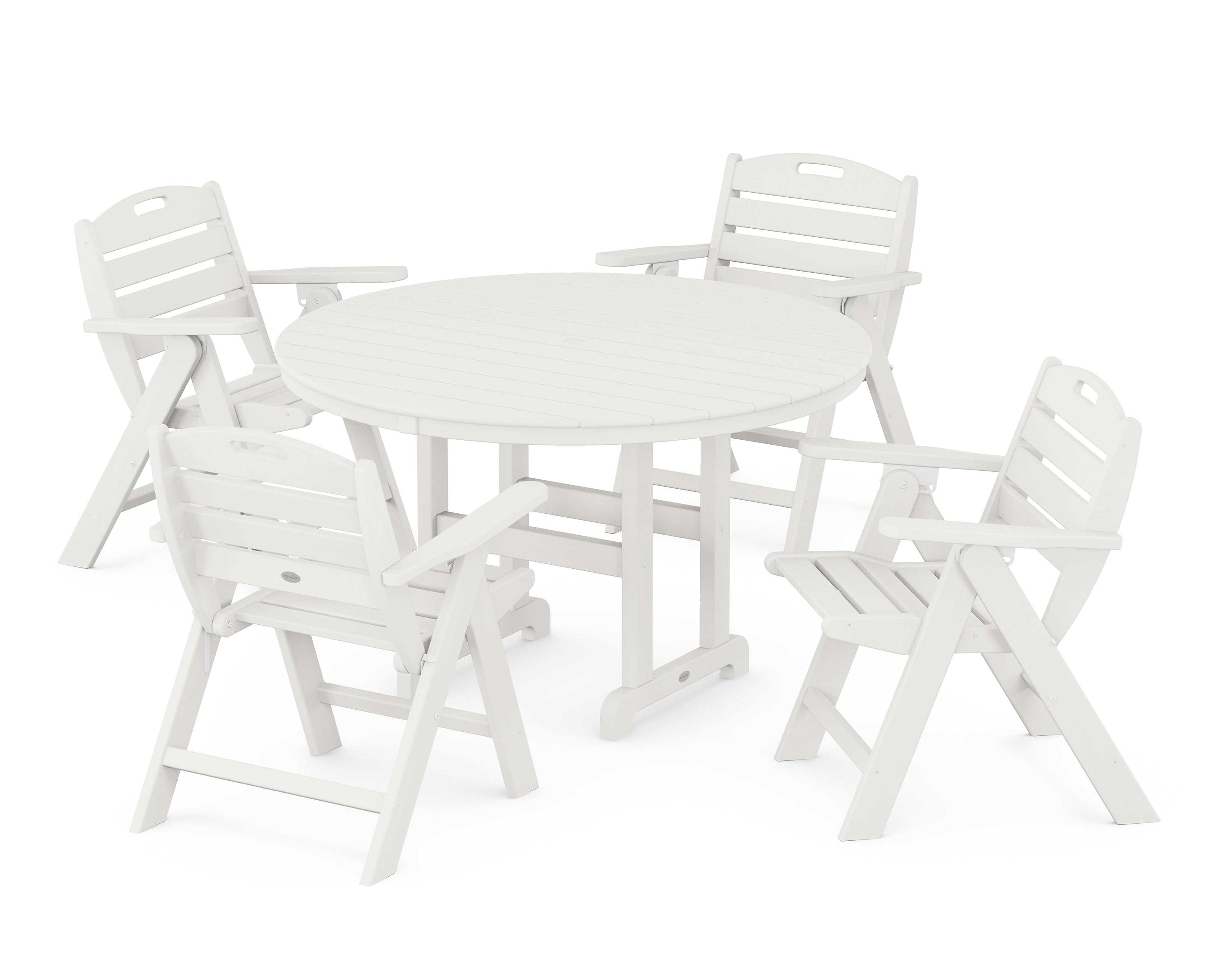 POLYWOOD® Nautical Folding Lowback Chair 5-Piece Round Farmhouse Dining Set in Vintage White