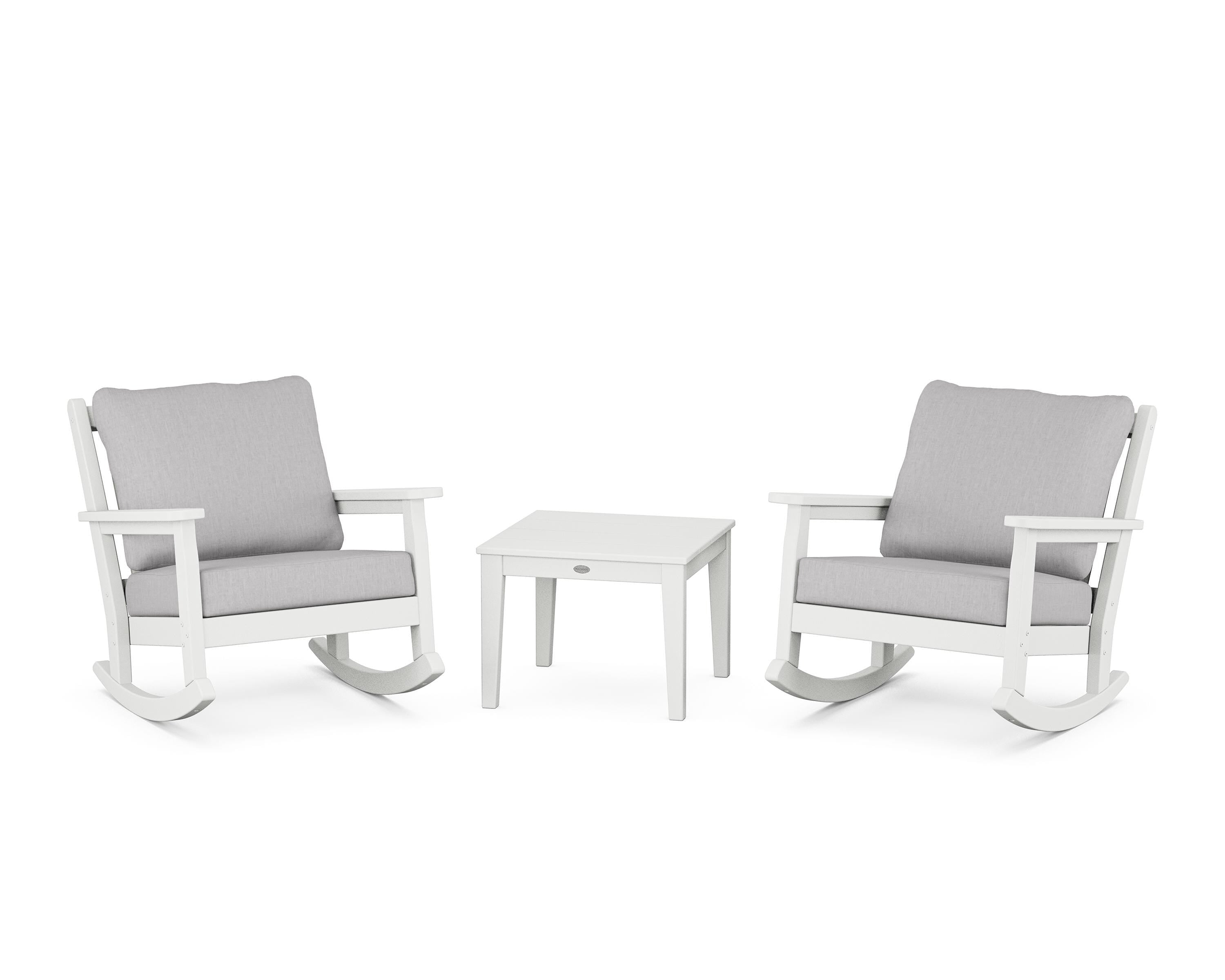 POLYWOOD Chippendale 3-Piece Deep Seating Rocker Set in White / Granite