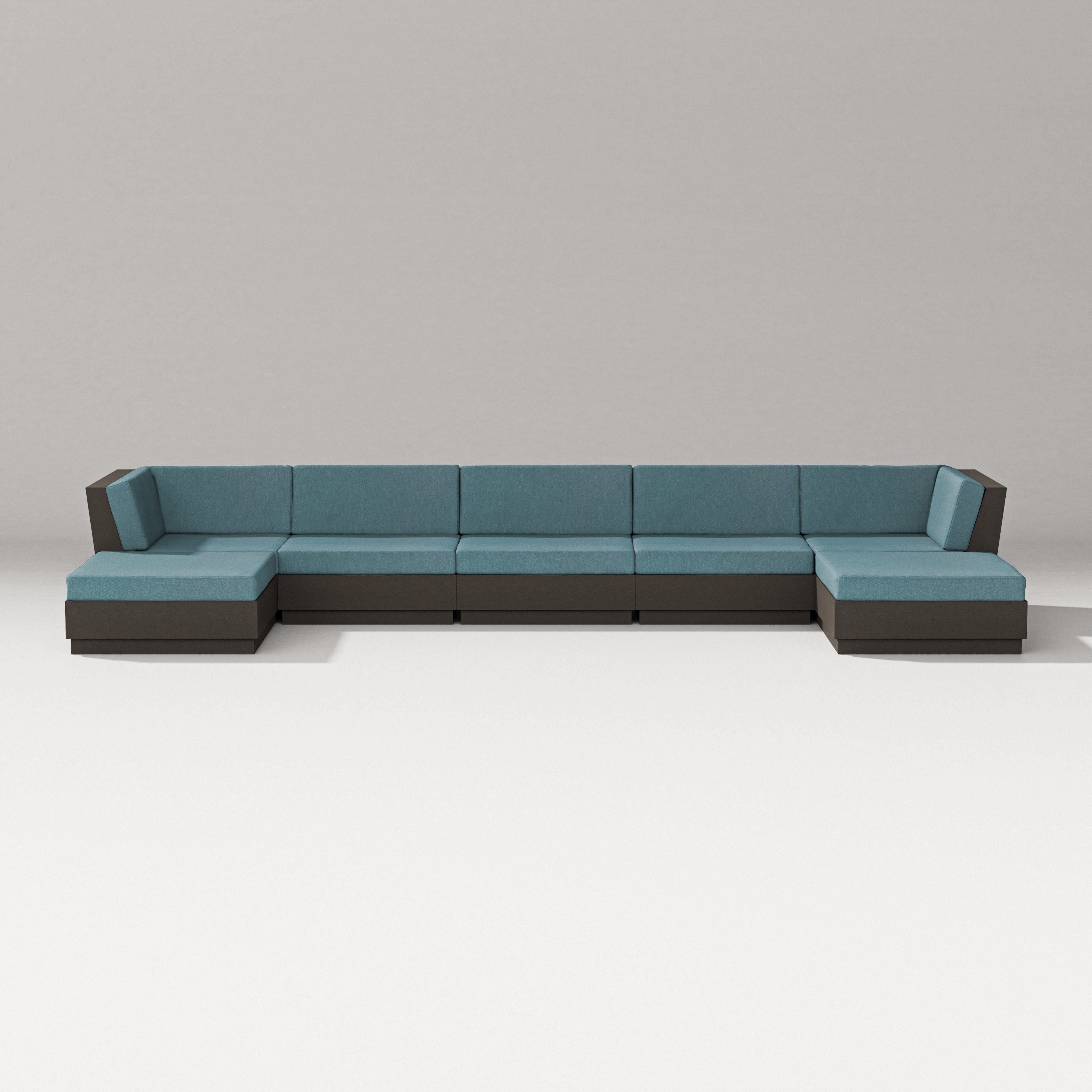PW Designer Series Elevate 7-Piece Double Chaise Sectional in Vintage Coffee / Ocean Teal