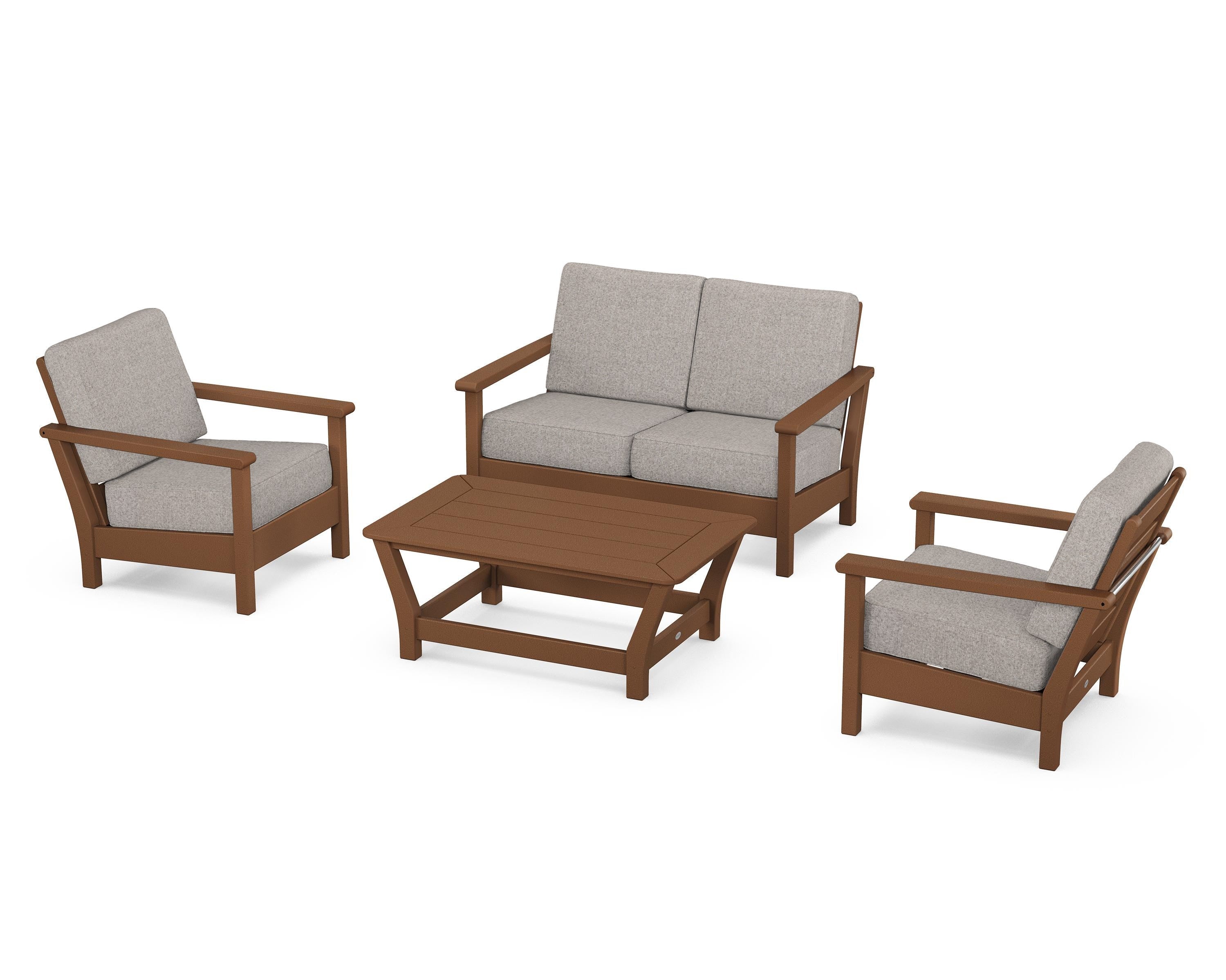 POLYWOOD Harbour 4-Piece Deep Seating Set in Teak / Weathered Tweed