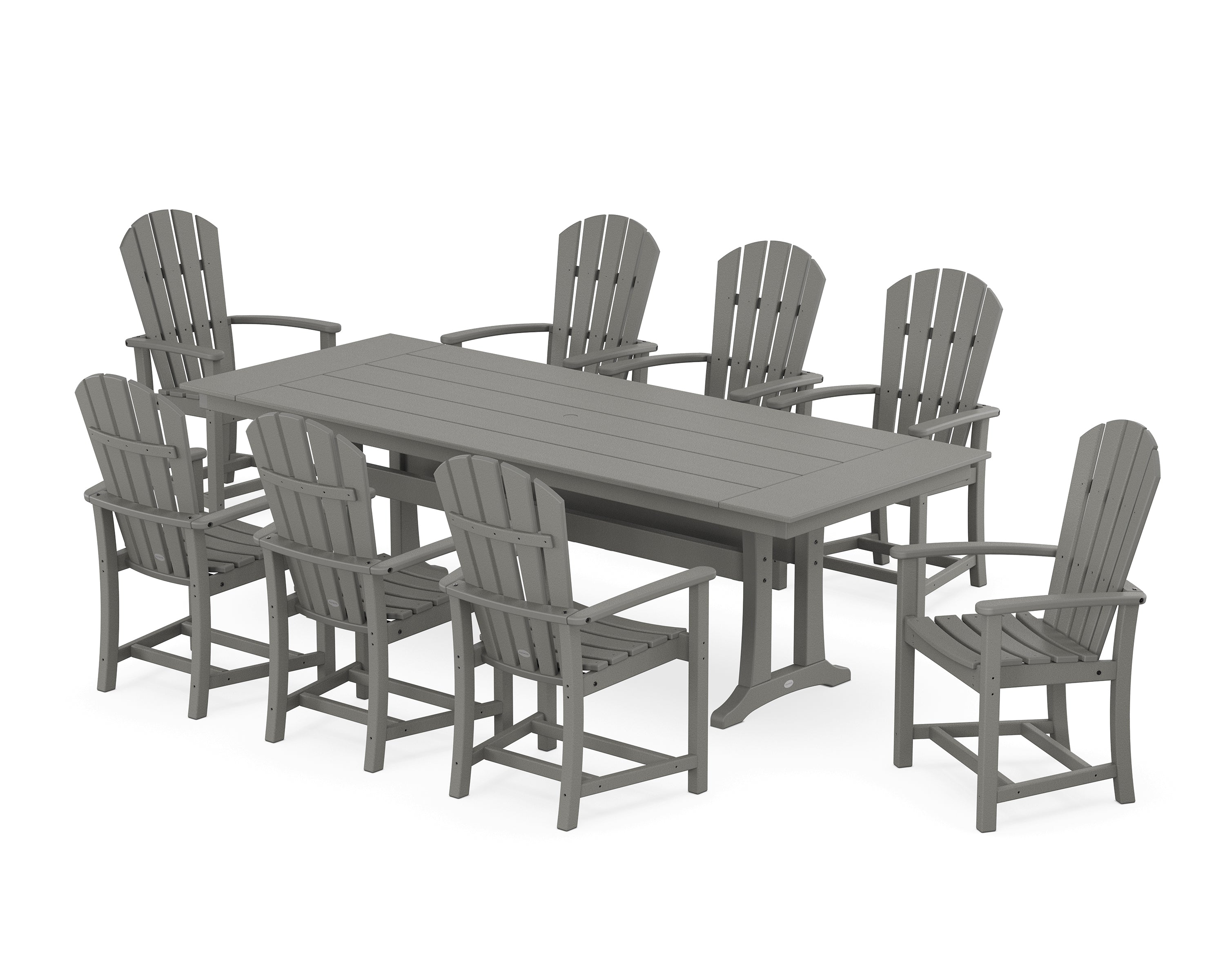 POLYWOOD® Palm Coast 9-Piece Farmhouse Dining Set with Trestle Legs in Slate Grey