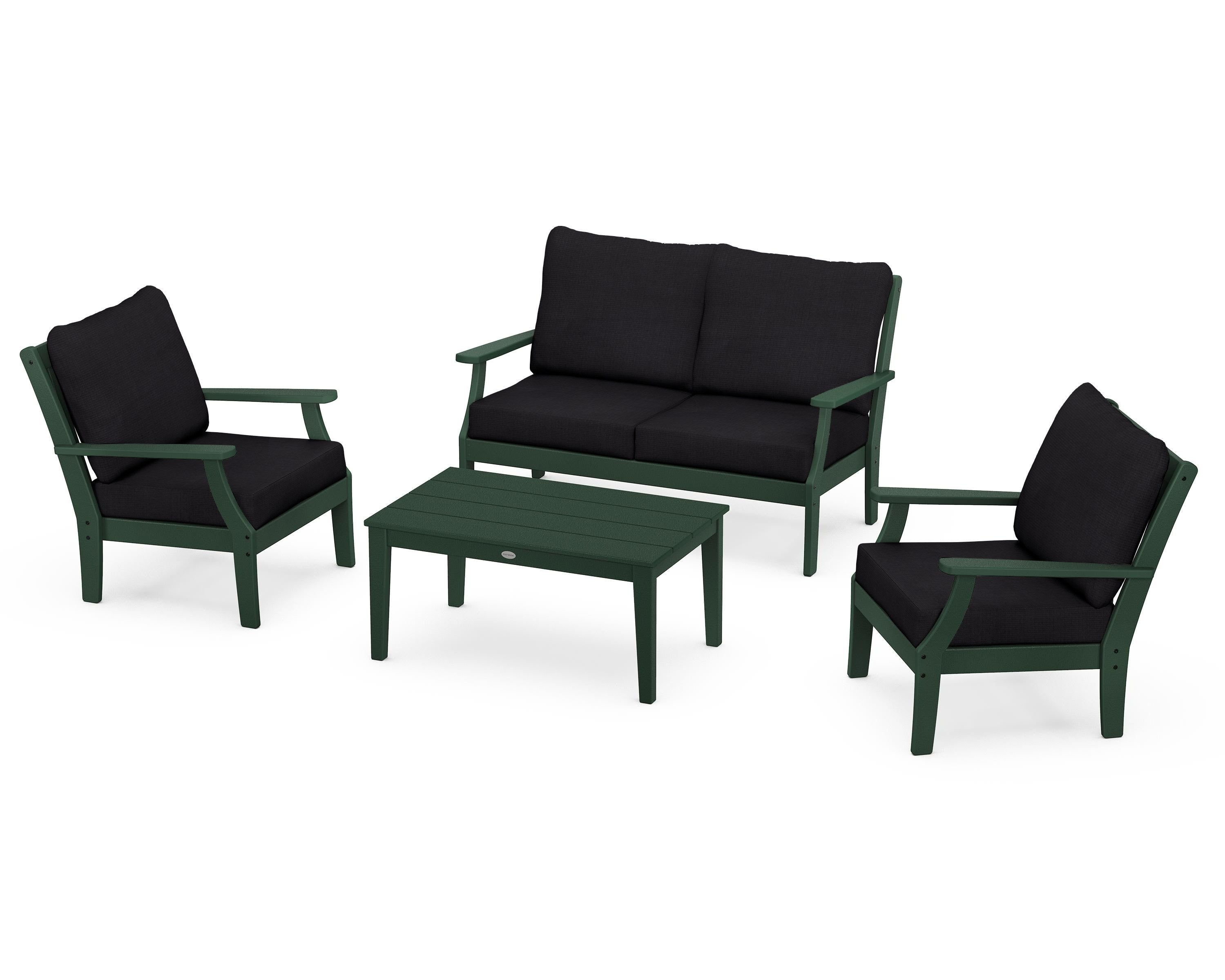 POLYWOOD Braxton 4-Piece Deep Seating Chair Set in Green / Midnight Linen