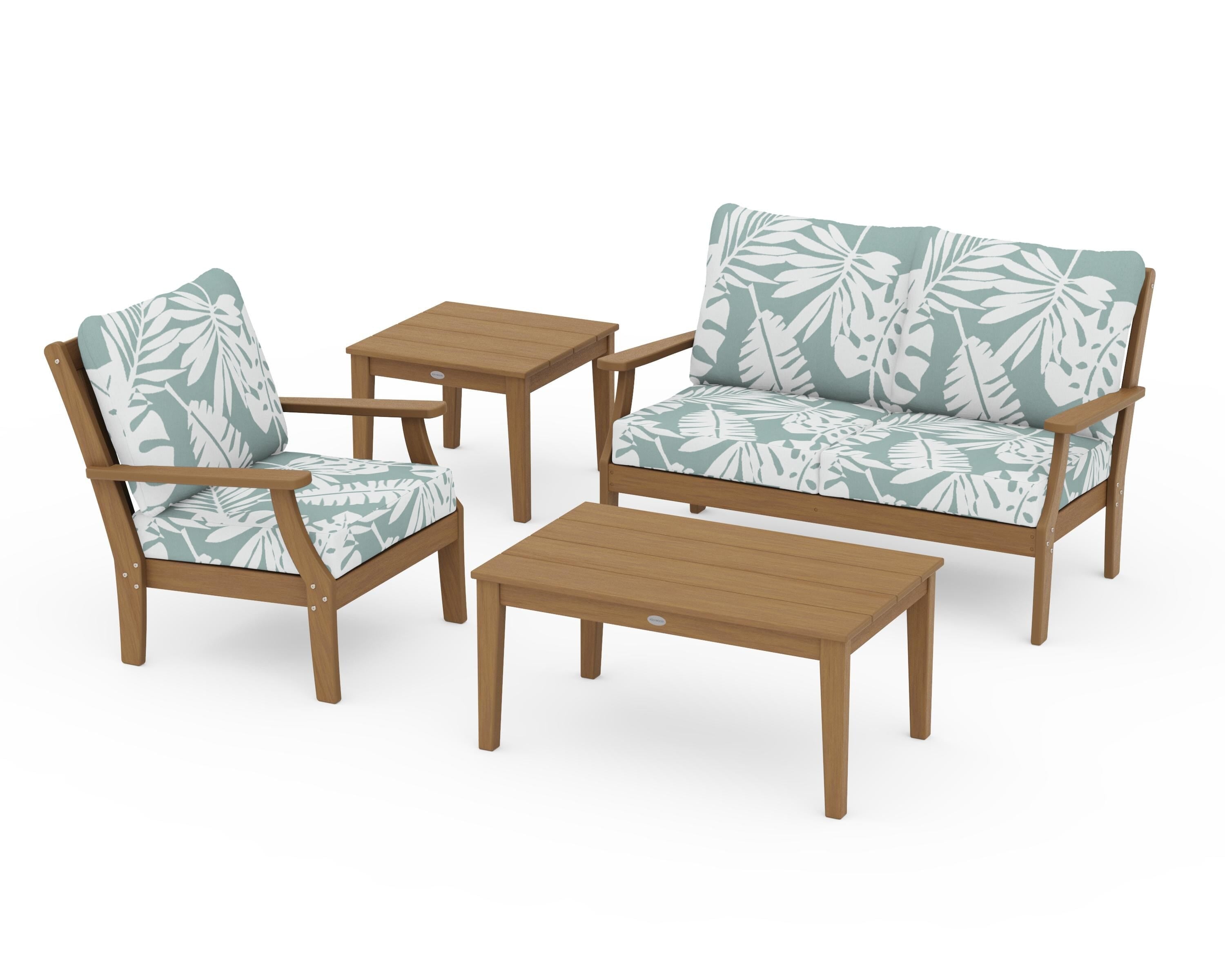 POLYWOOD Braxton 4-Piece Deep Seating Set in Natural / Leaf Glacier Spa