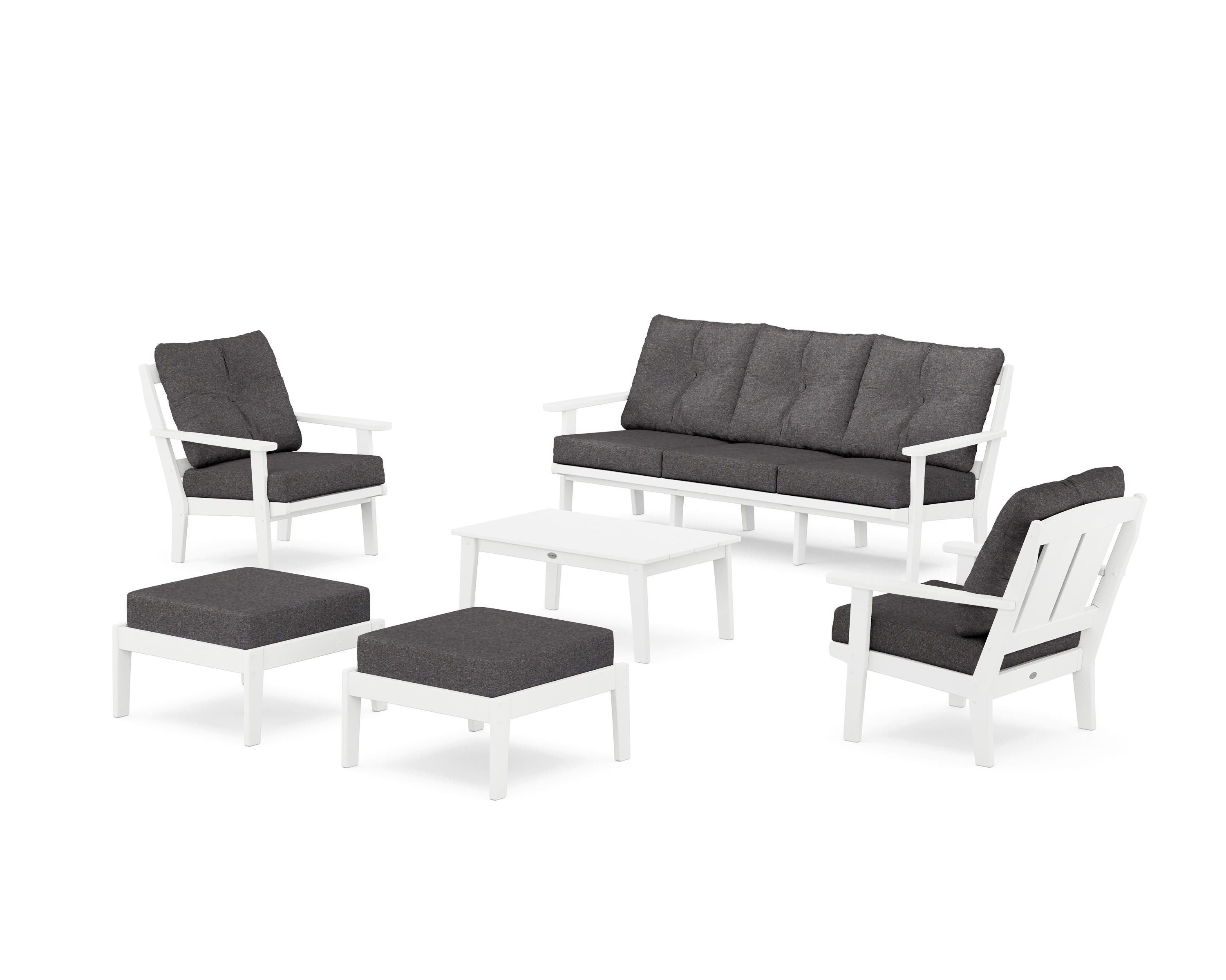 POLYWOOD Mission 6-Piece Lounge Sofa Set in White / Ash Charcoal