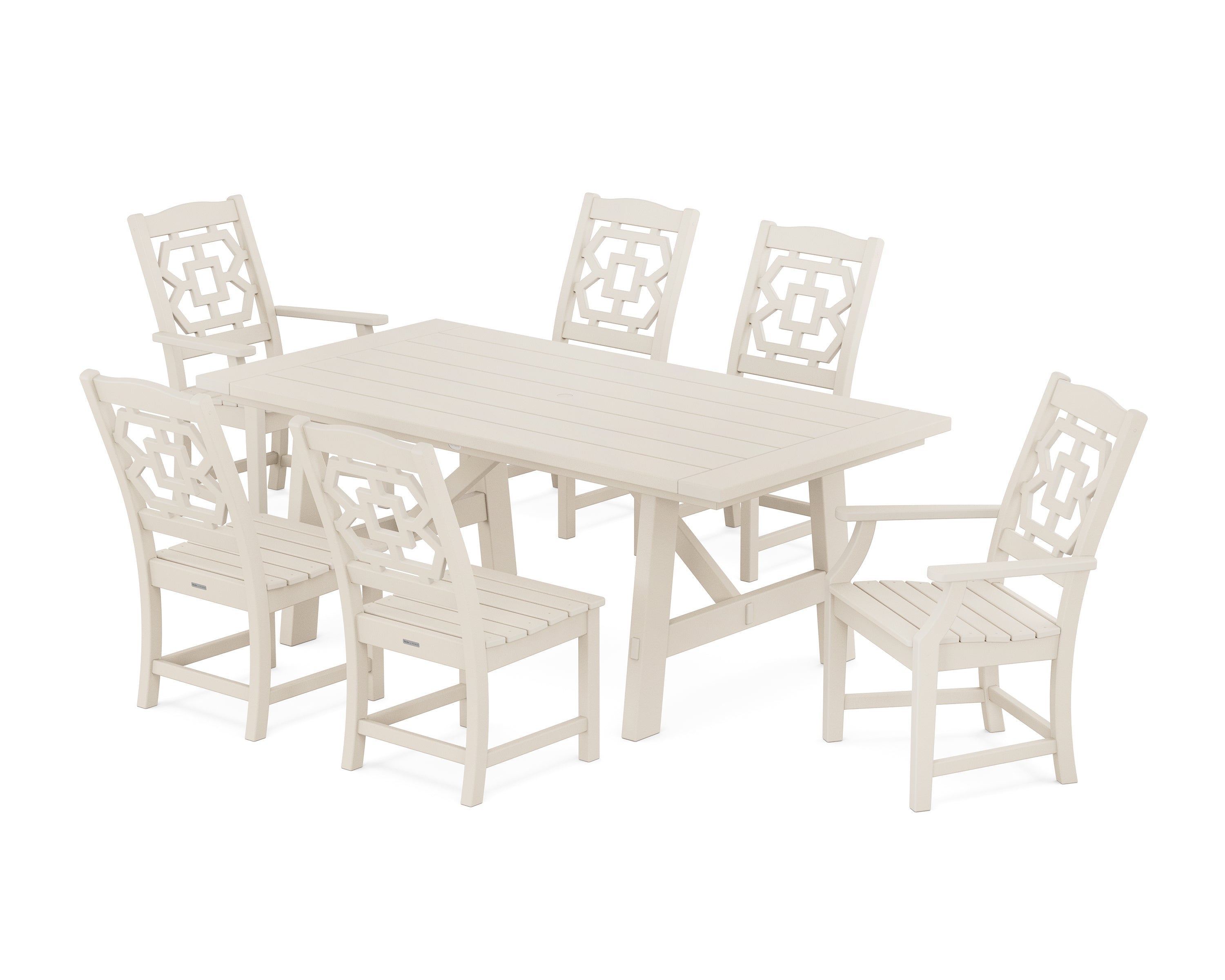 Martha Stewart by POLYWOOD® Chinoiserie 7-Piece Rustic Farmhouse Dining Set in Sand