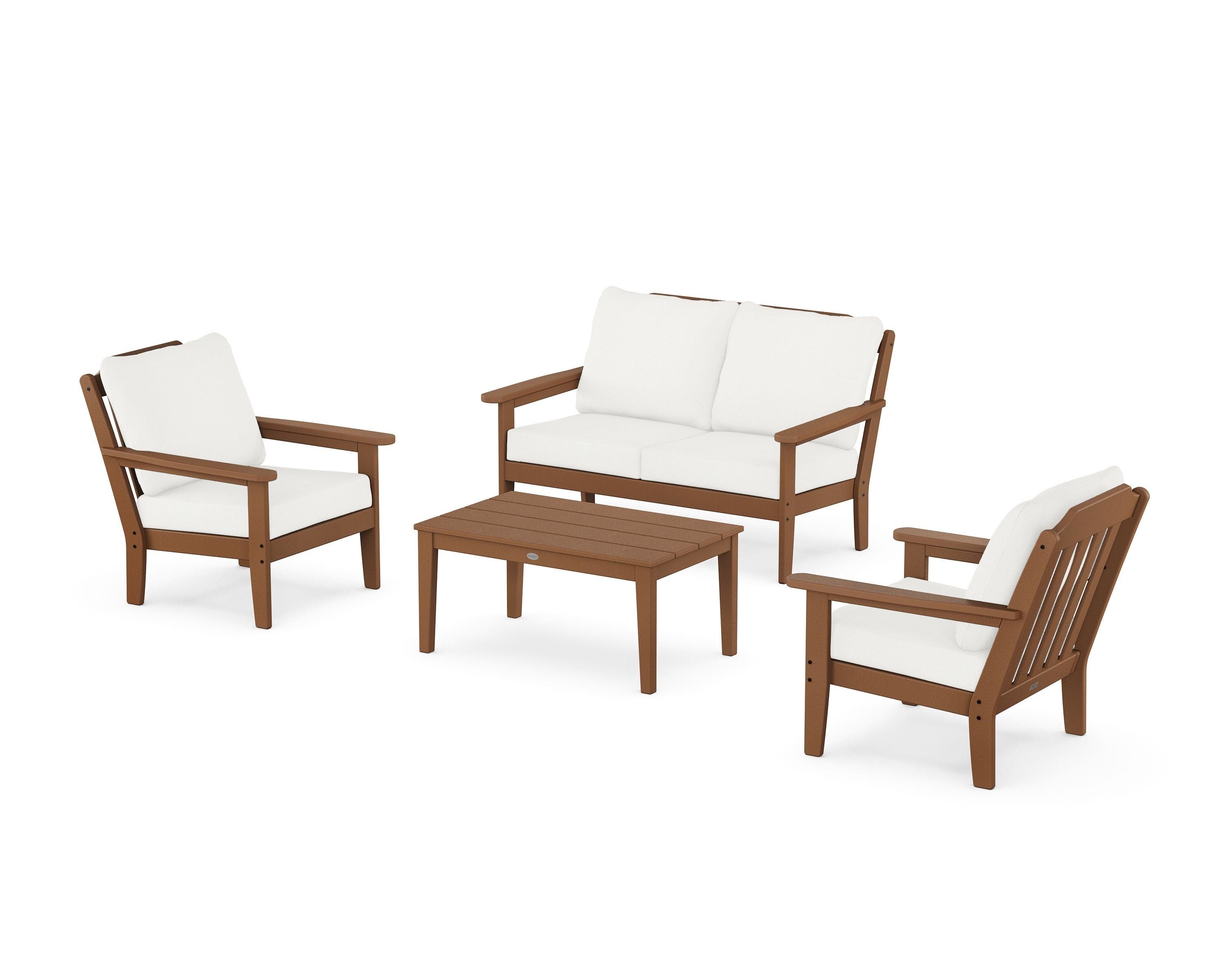 Country Living Cottage 4-Piece Deep Seating Set with Loveseat in Teak / Natural Linen