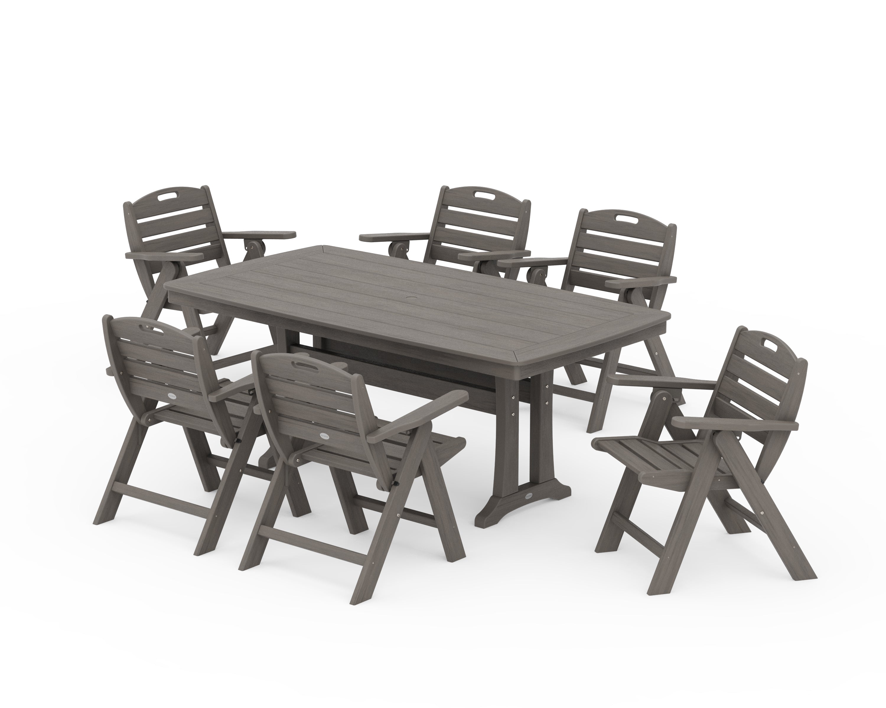 POLYWOOD Nautical Lowback 7-Piece Dining Set with Trestle Legs in Driftwood