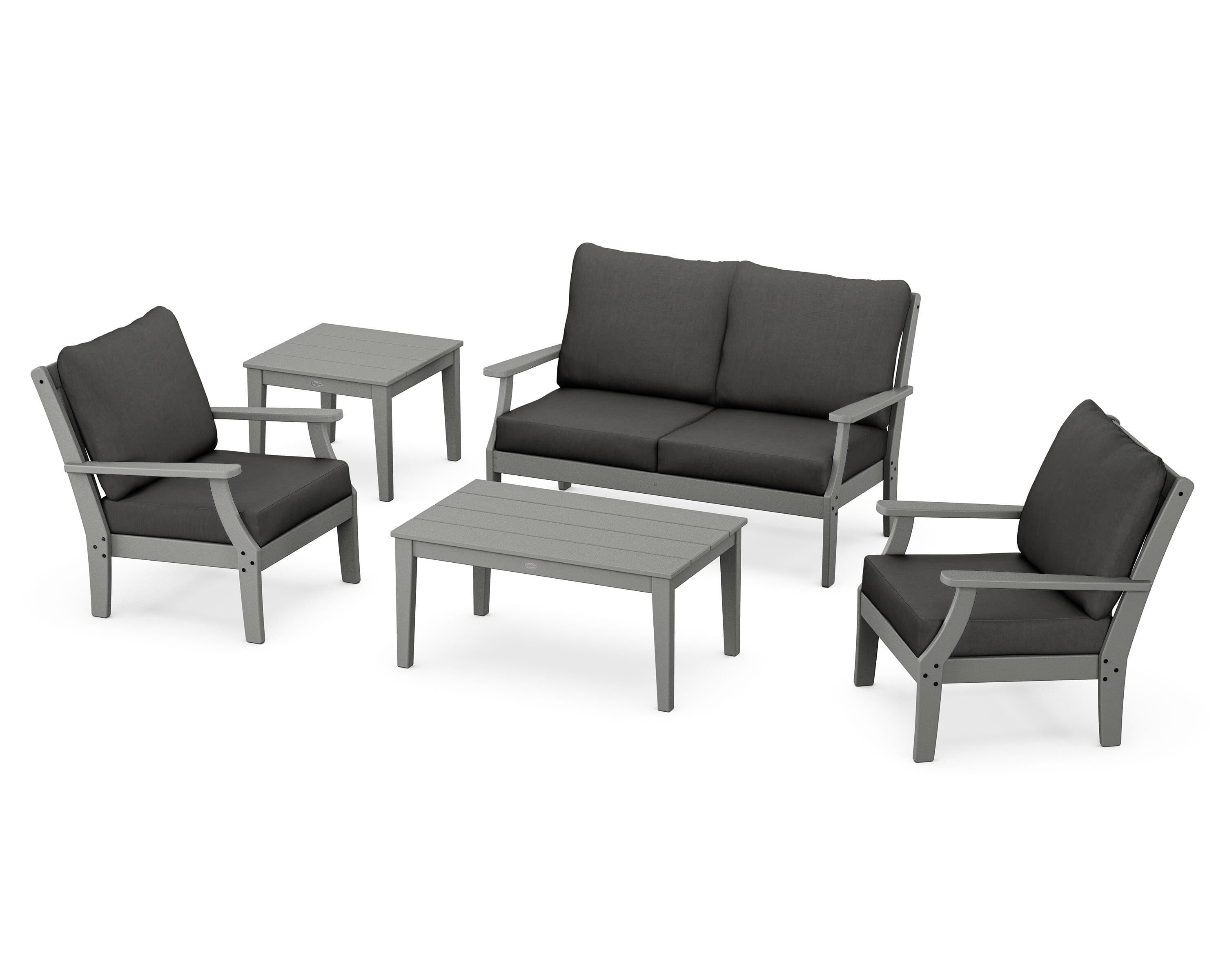 POLYWOOD Braxton 5-Piece Deep Seating Set in Slate Grey / Spectrum Carbon