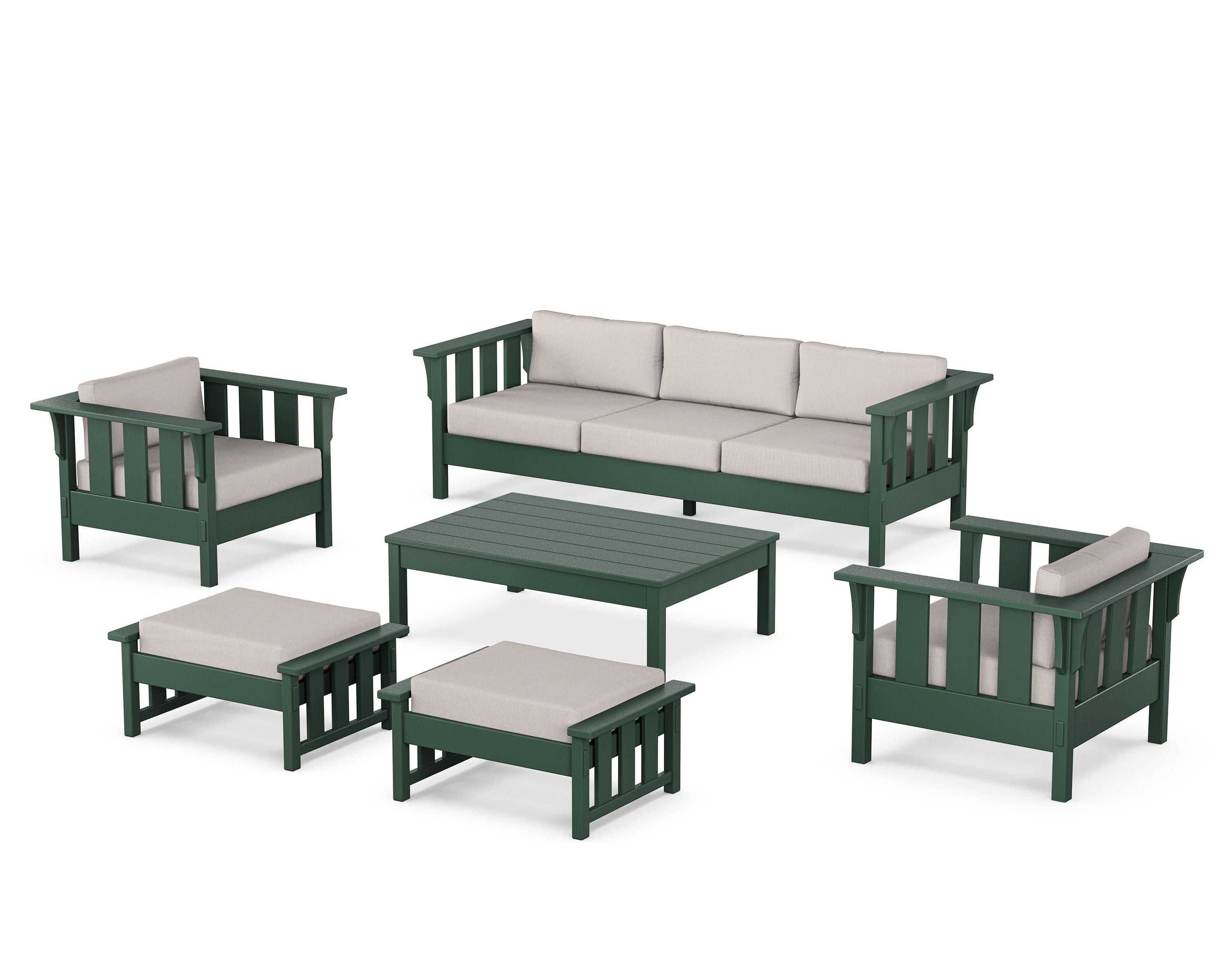 Martha Stewart by POLYWOOD Acadia 6-Piece Lounge Sofa Set in Green / Dune Burlap