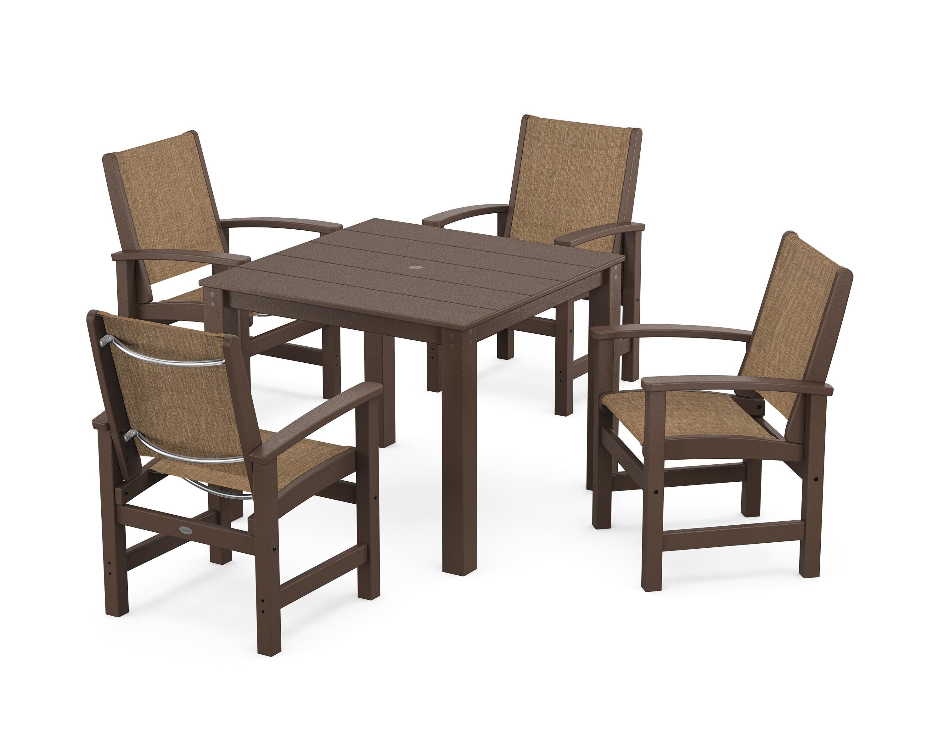 POLYWOOD Coastal 5-Piece Parsons Dining Set in Mahogany / Burlap Sling