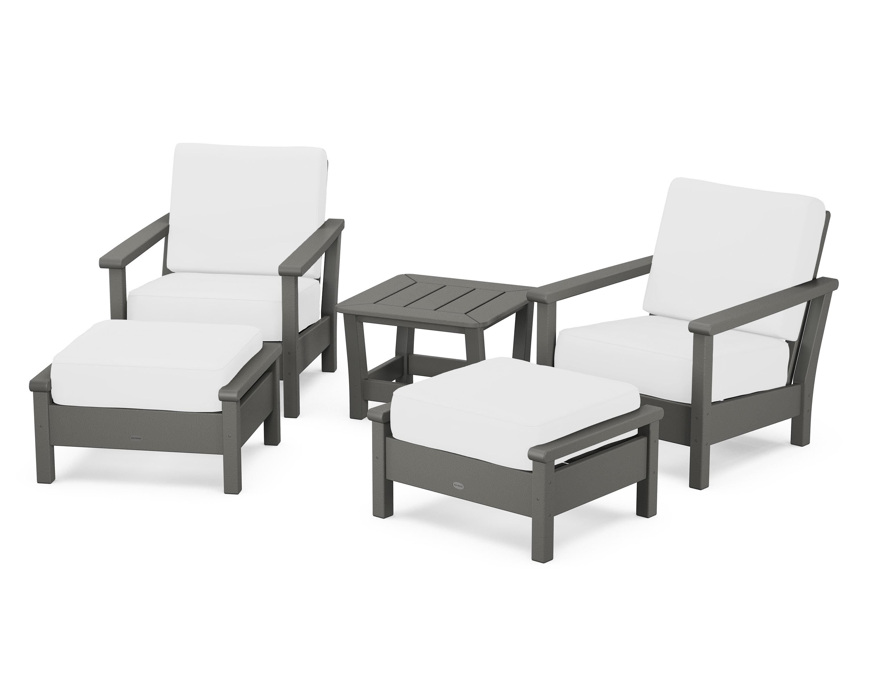 POLYWOOD Harbour 5-Piece Deep Seating Chair Set in Slate Grey / Natural