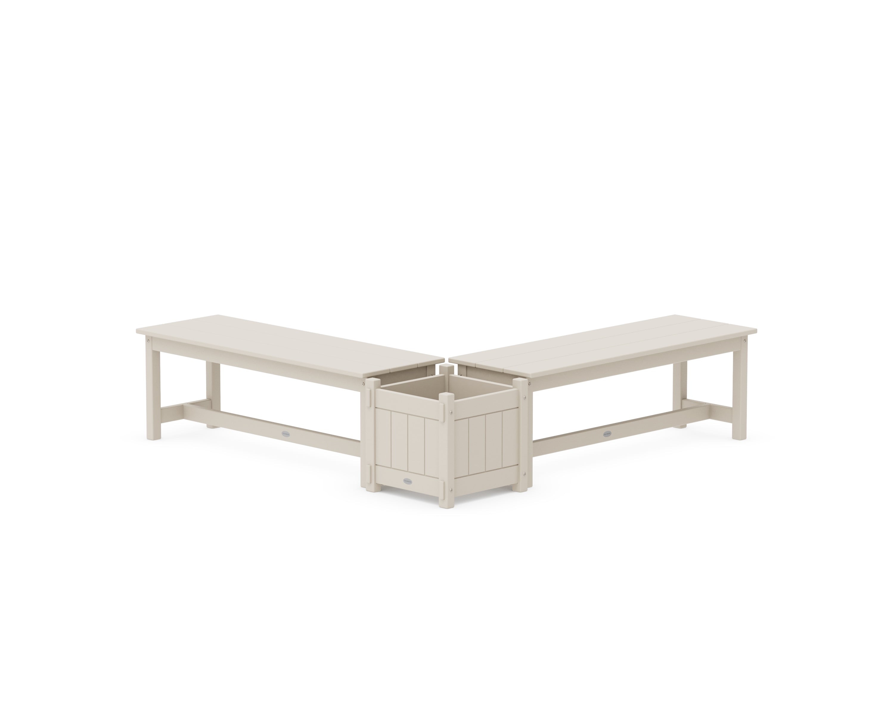 POLYWOOD 48" Vineyard L- Shaped Planter Bench Set in Sand