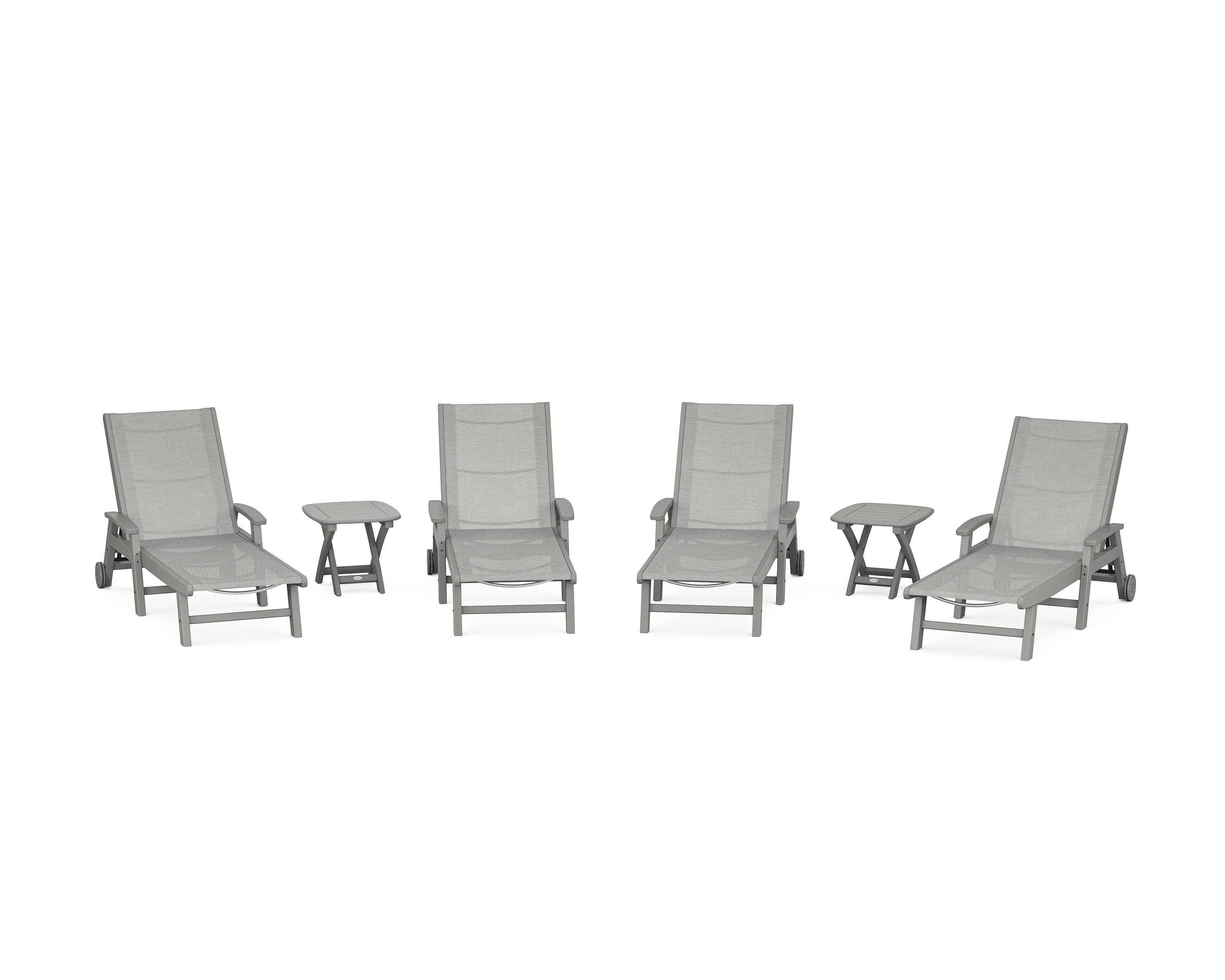 POLYWOOD Coastal Chaise 6-Piece Set with Wheels in Slate Grey / Metallic Sling