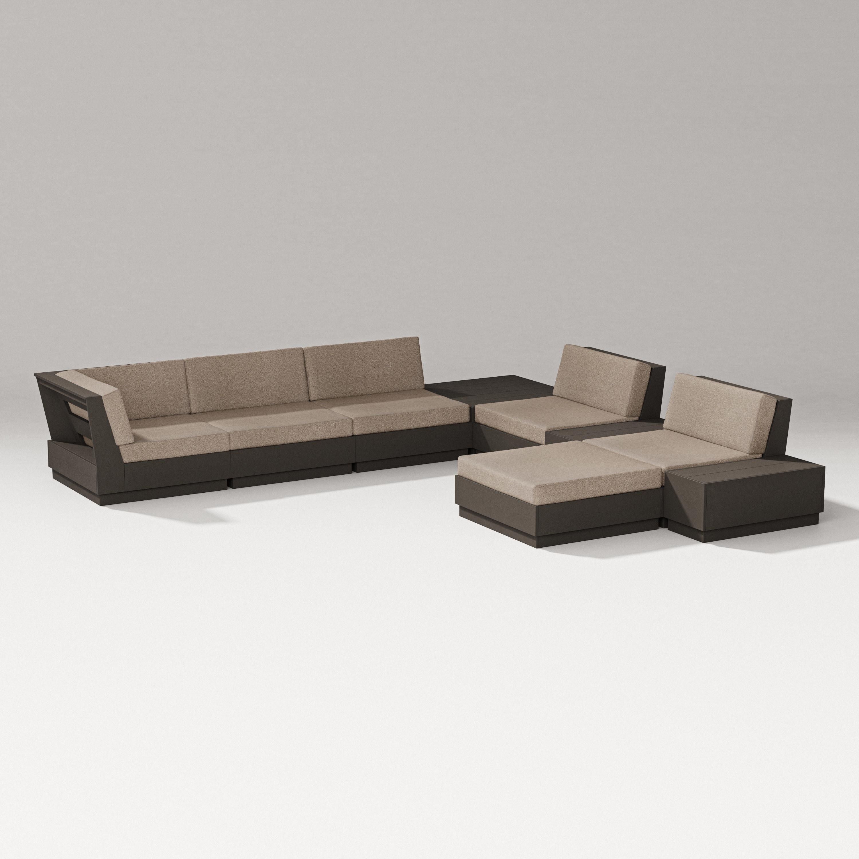 PW Designer Series Elevate 9-Piece Conversation Sectional in Vintage Coffee / Spiced Burlap
