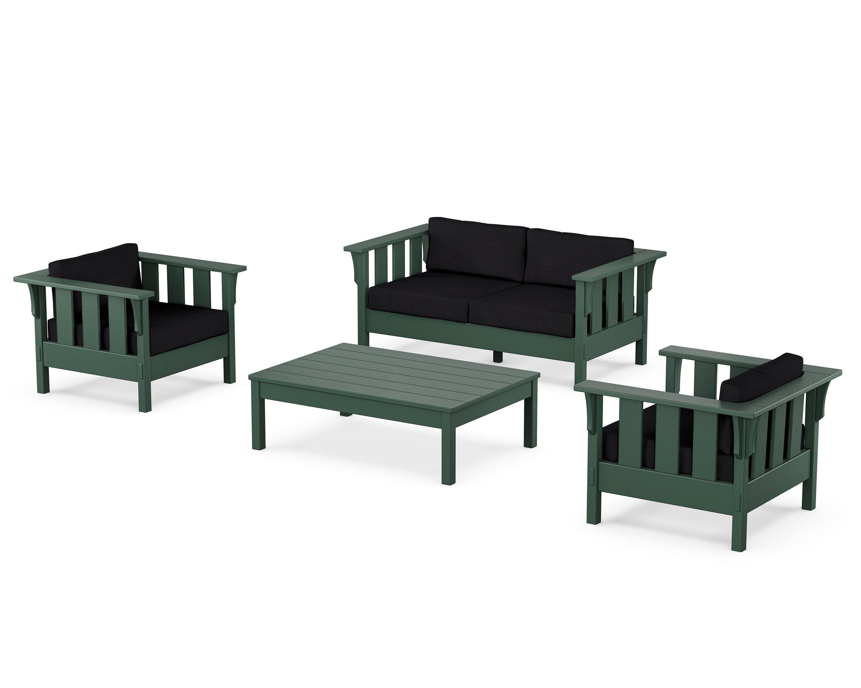 Martha Stewart by POLYWOOD Acadia 4-Piece Deep Seating Set with Loveseat in Green / Midnight Linen