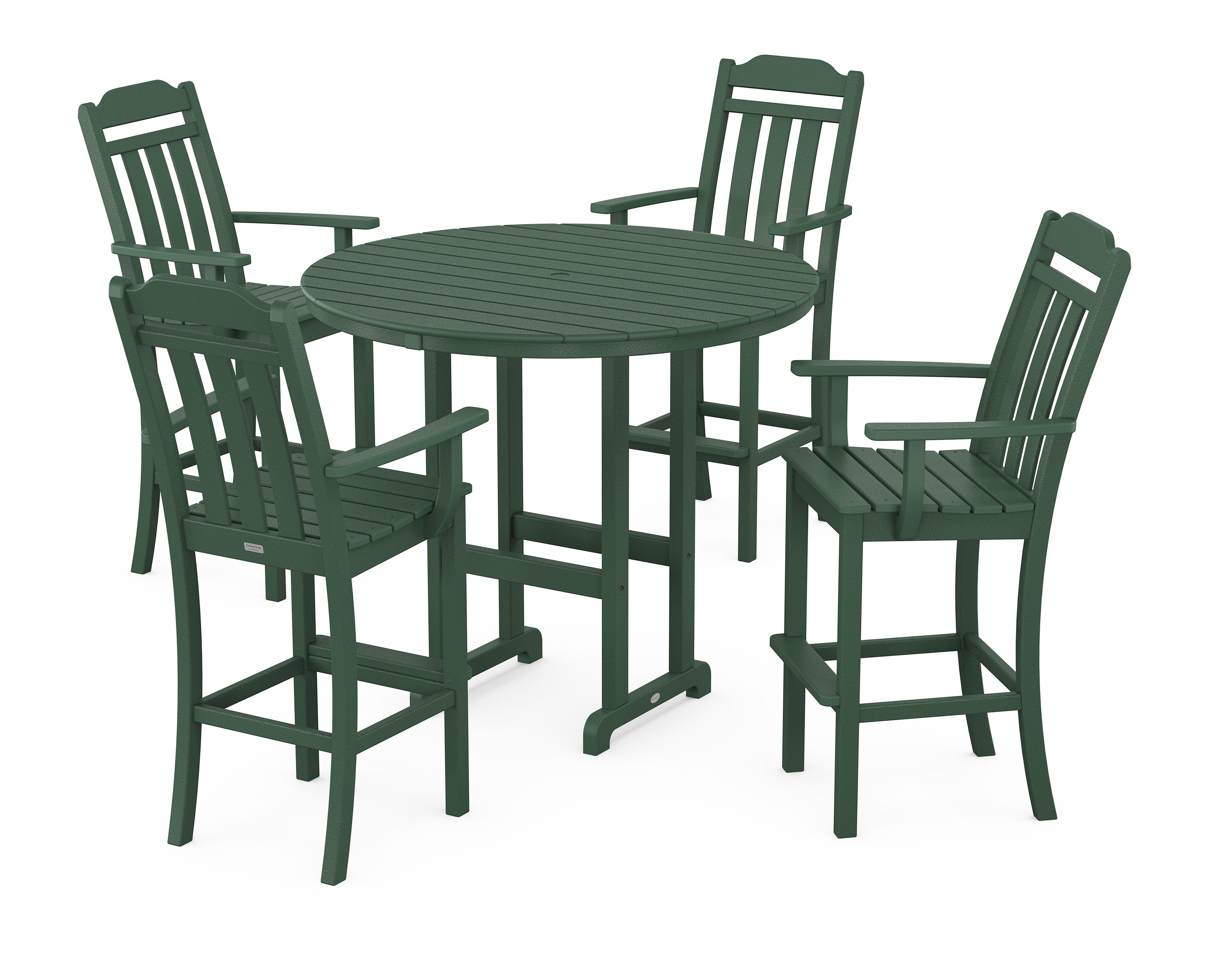 POLYWOOD Country Living 5-Piece Round Farmhouse Bar Set in Green