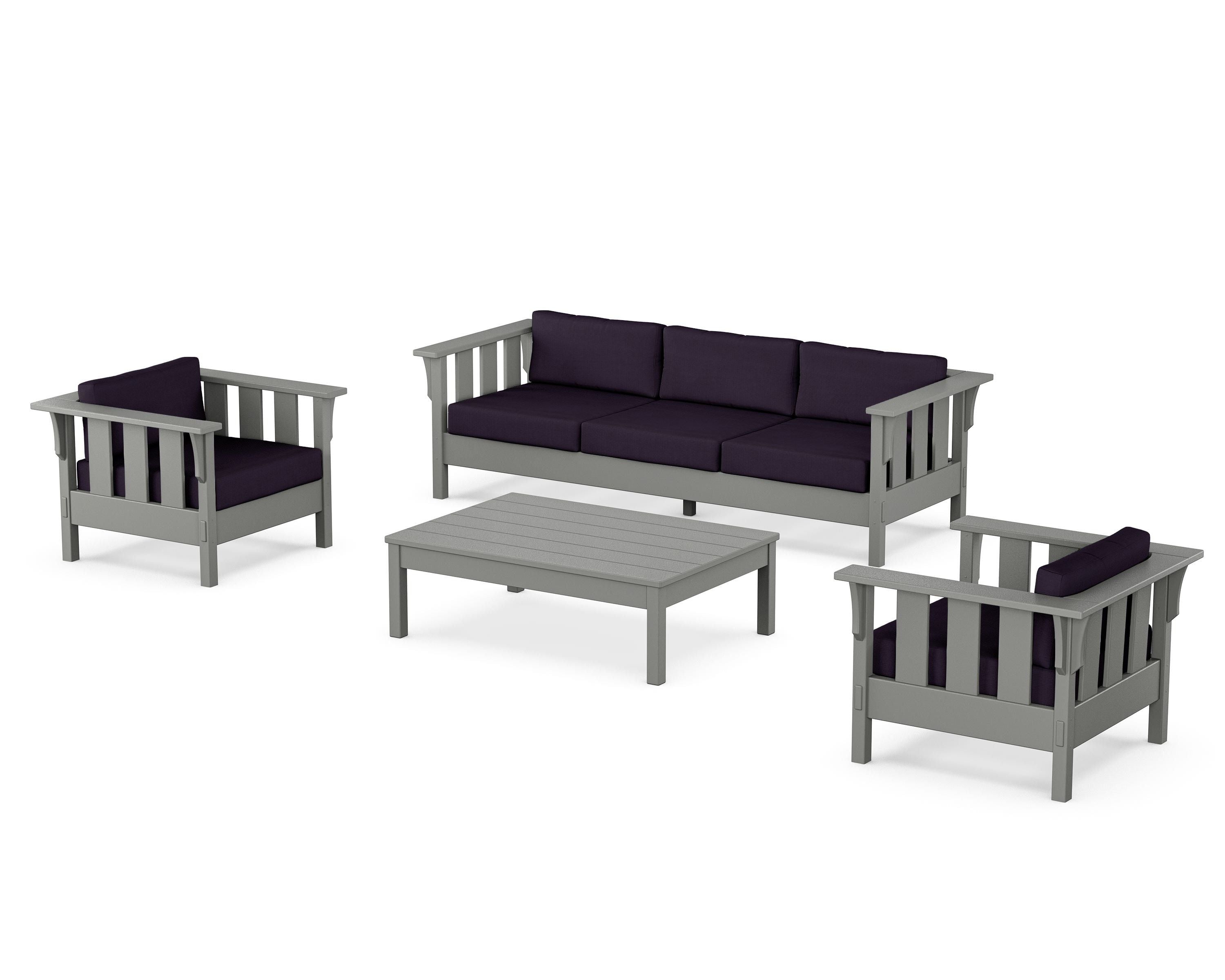 Martha Stewart by POLYWOOD Acadia 4-Piece Deep Seating Set with Sofa in Slate Grey / Navy Linen