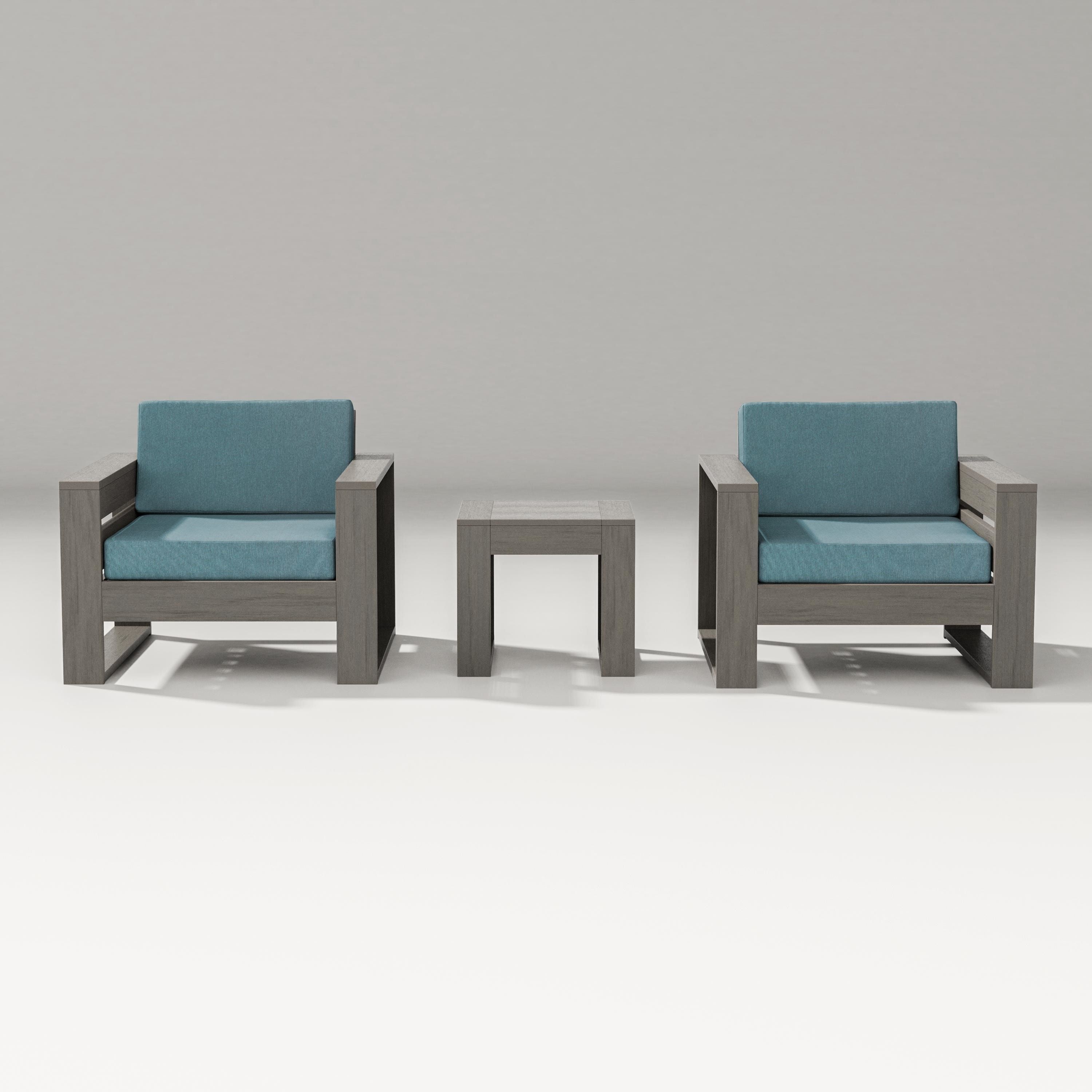 PW Designer Series Latitude 3-Piece Lounge Chair Set in Driftwood / Ocean Teal