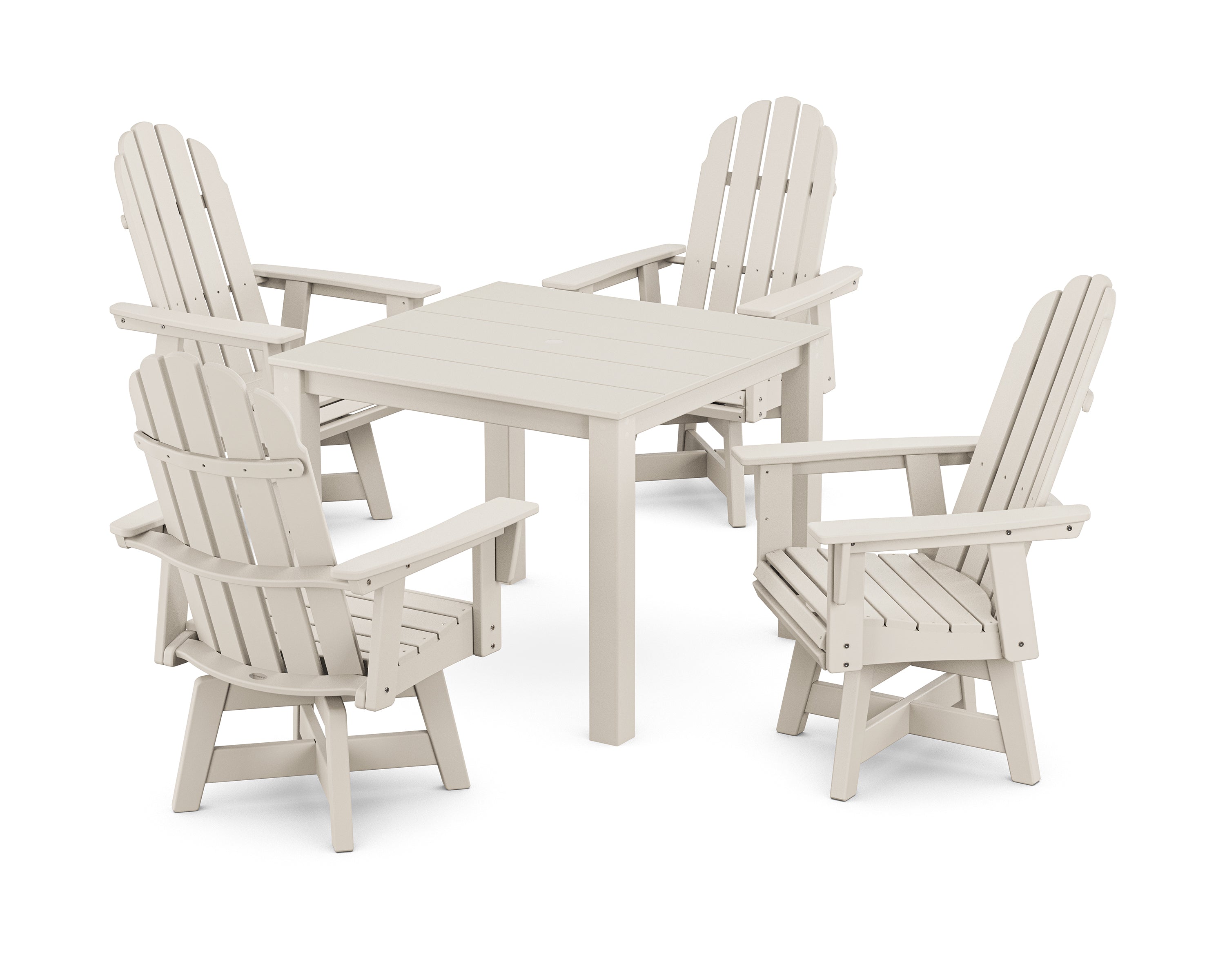 POLYWOOD® Vineyard Curveback Adirondack 5-Piece Parsons Swivel Dining Set in Sand