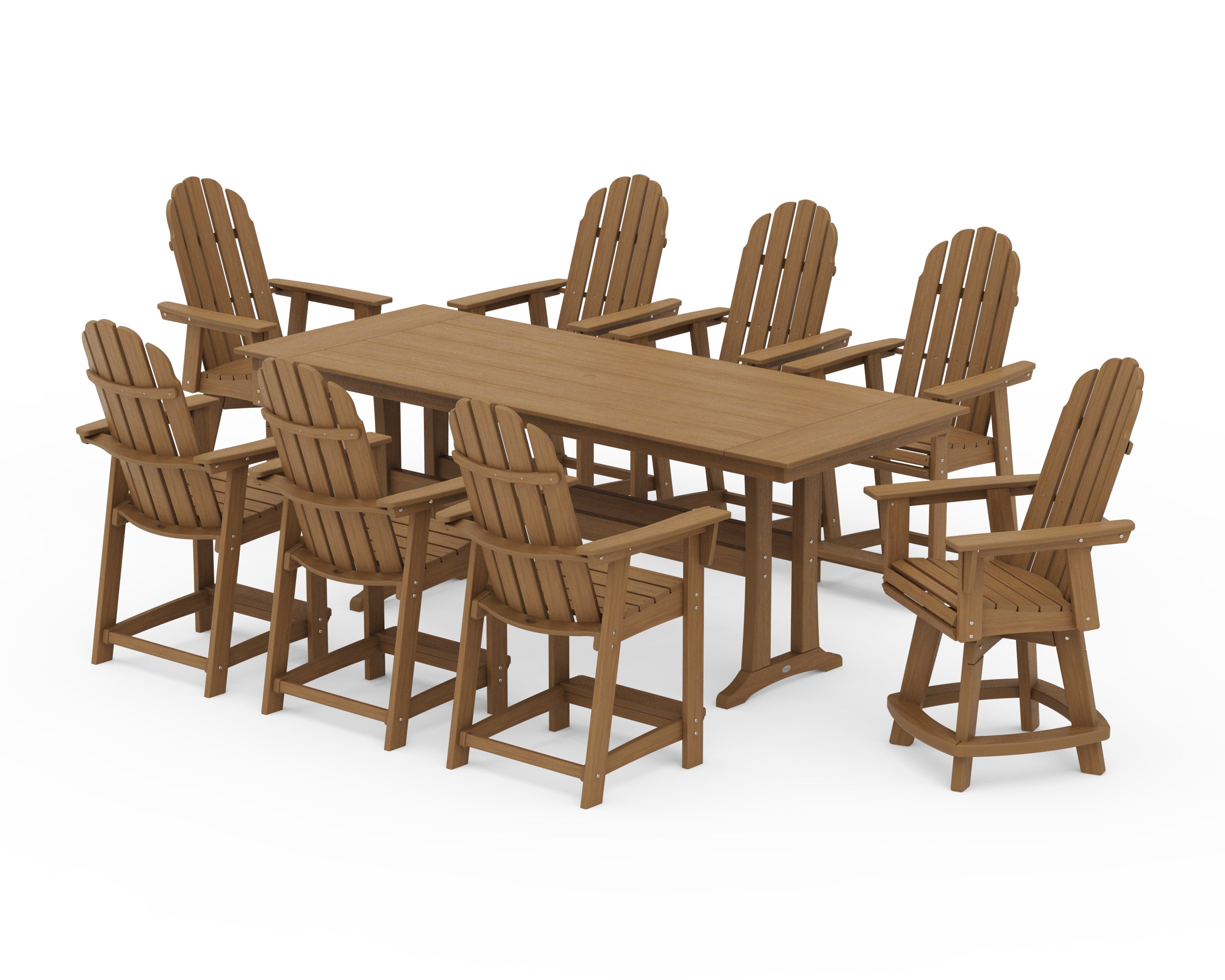 POLYWOOD Vineyard Curveback Adirondack Swivel 9-Piece Farmhouse Counter Set with Trestle Legs in Natural