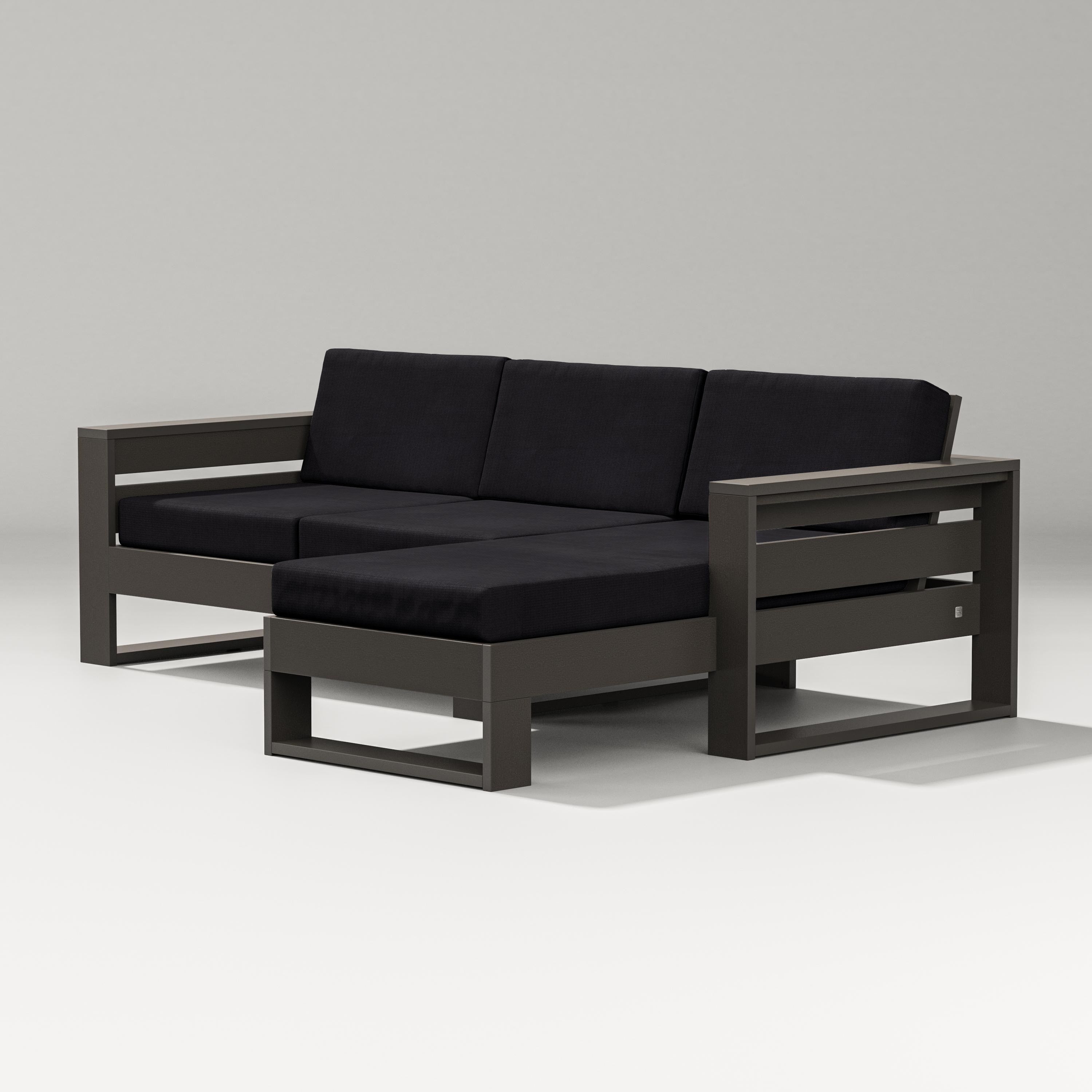 PW Designer Series Latitude Right Chaise Sectional in Vintage Coffee / Midnight Linen