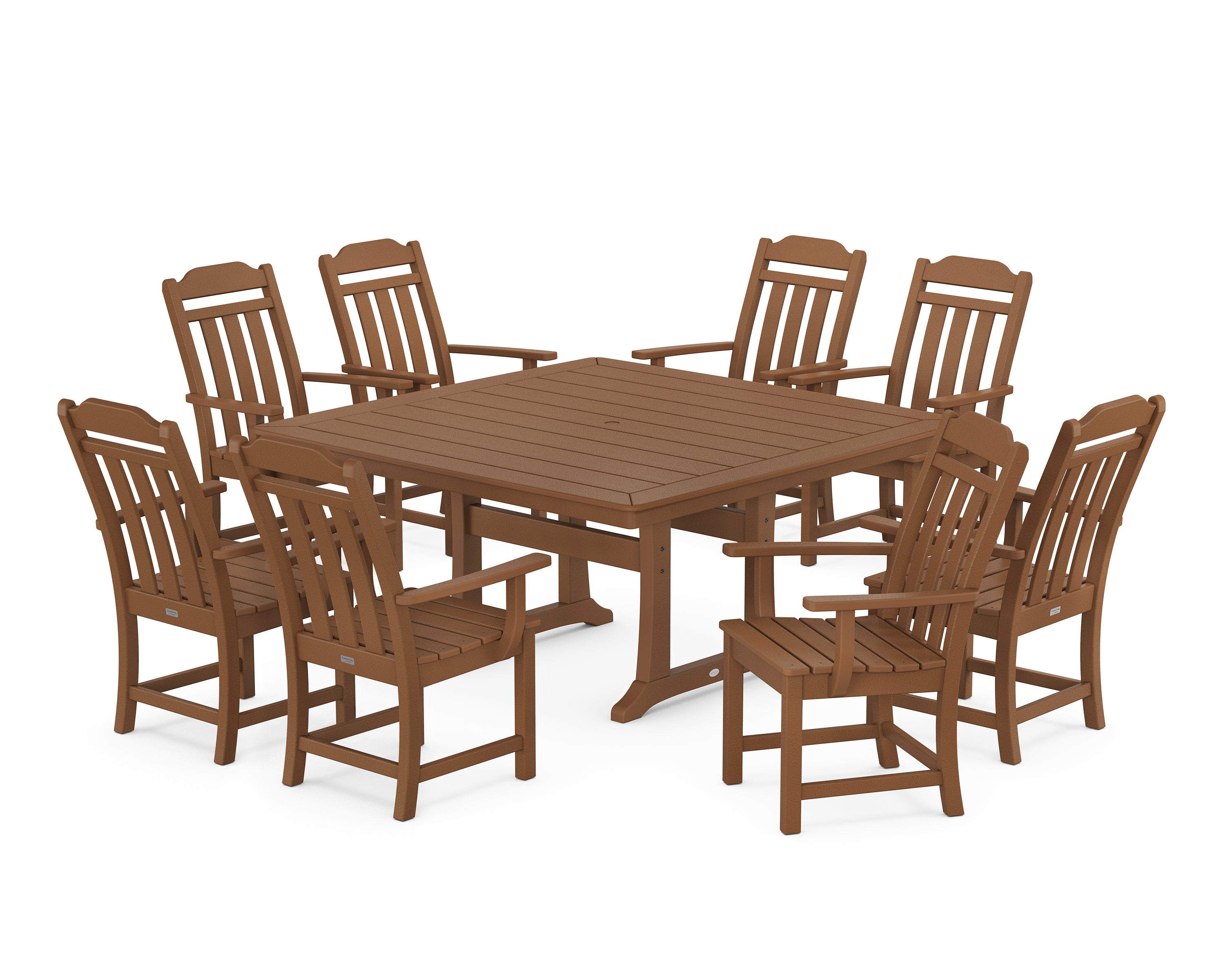 Polywood Country Living 9-Piece Square Dining Set with Trestle Legs in Teak