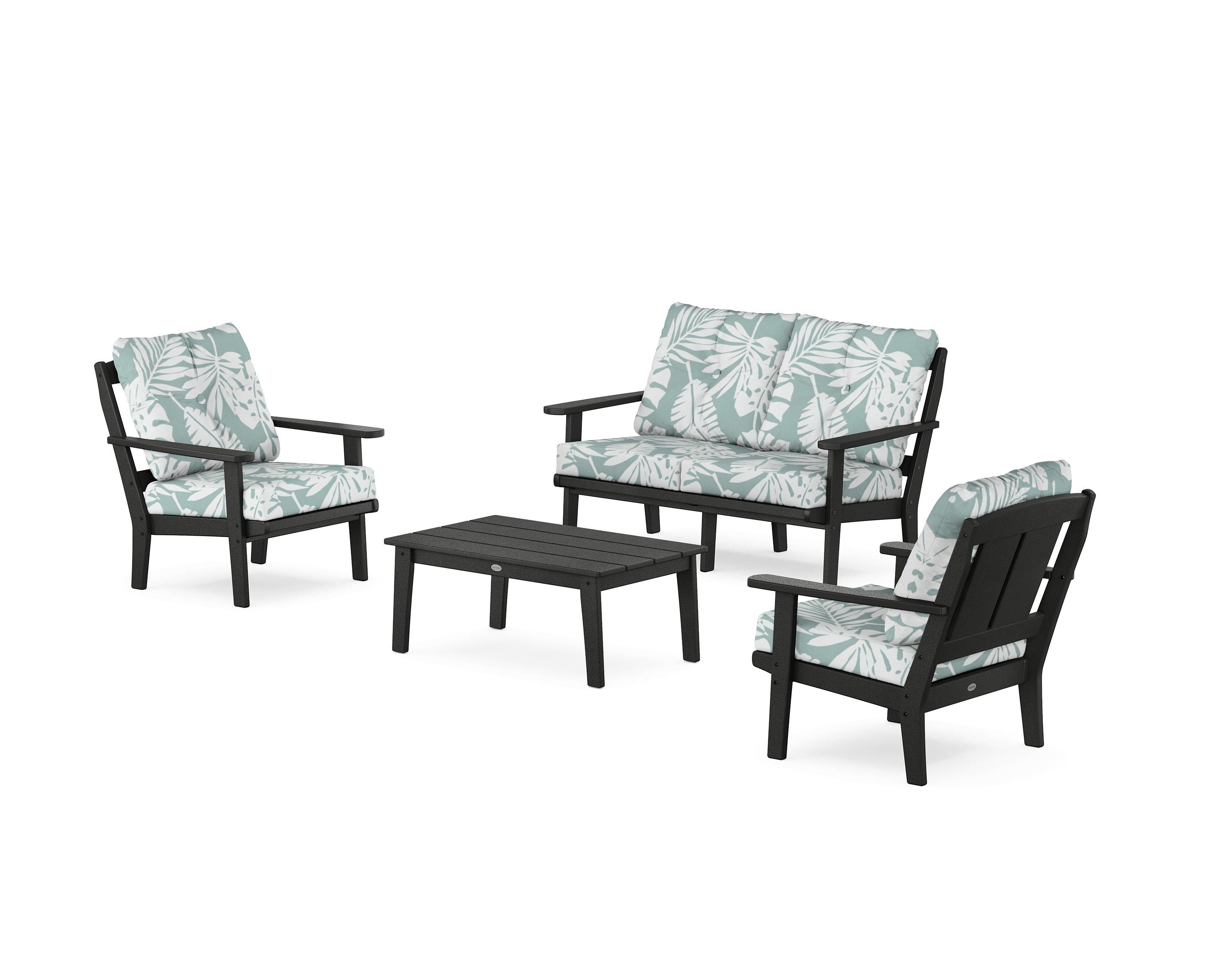POLYWOOD Mission 4-Piece Deep Seating Set with Loveseat in Black / Leaf Glacier Spa