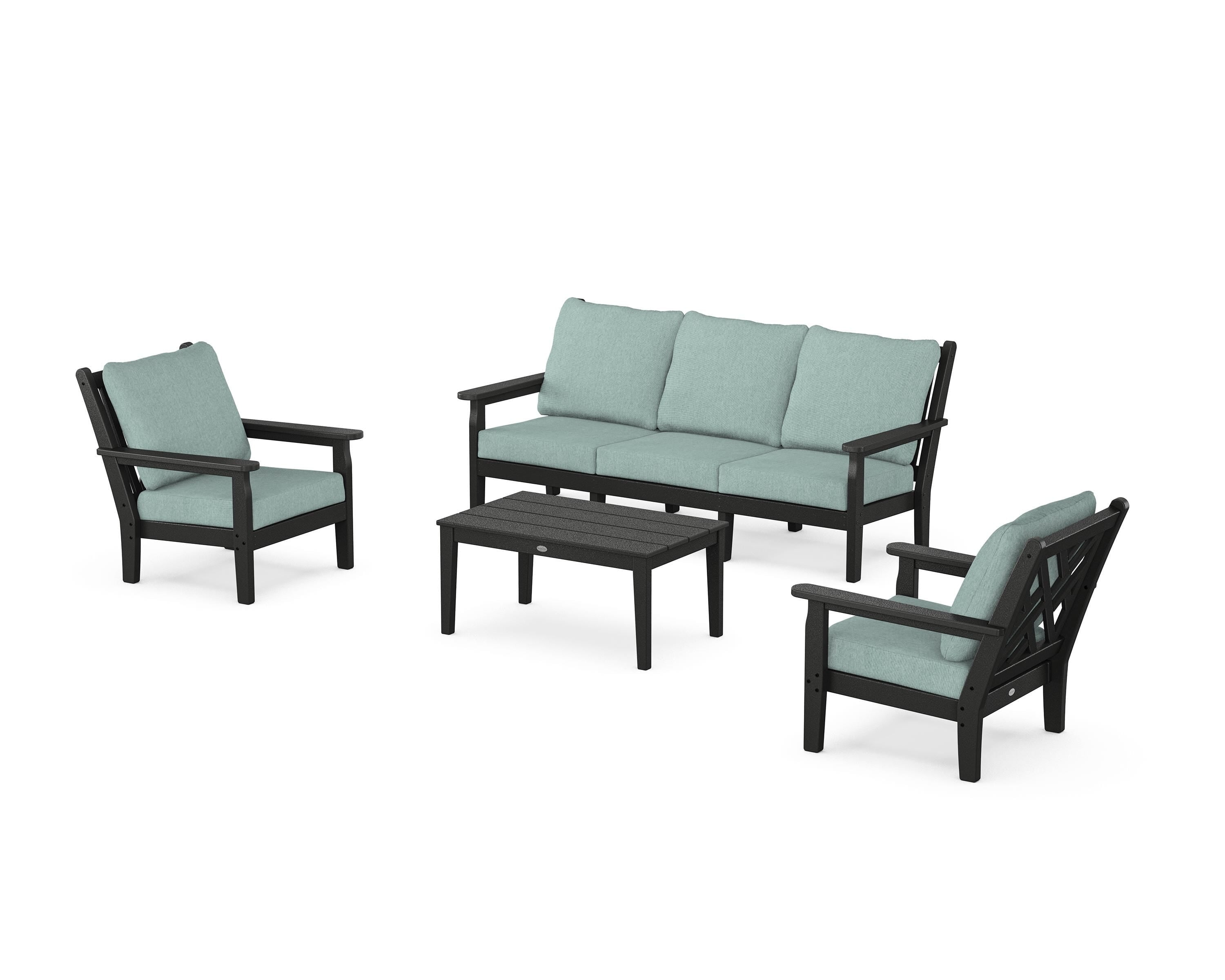 POLYWOOD Chippendale 4-Piece Deep Seating Set with Sofa in Black / Glacier Spa
