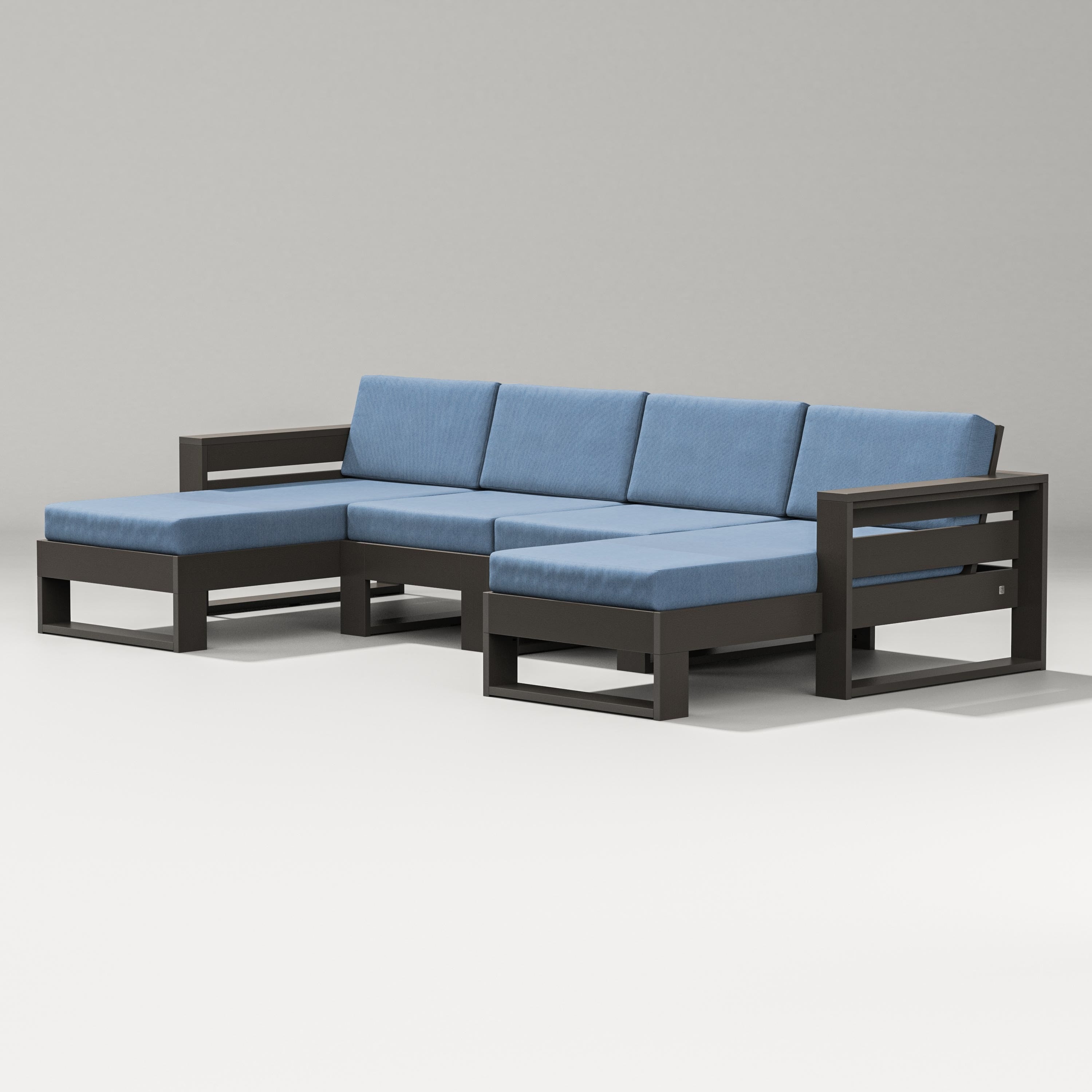 PW Designer Series Latitude Double Chaise Sectional in Vintage Coffee / Sky Blue