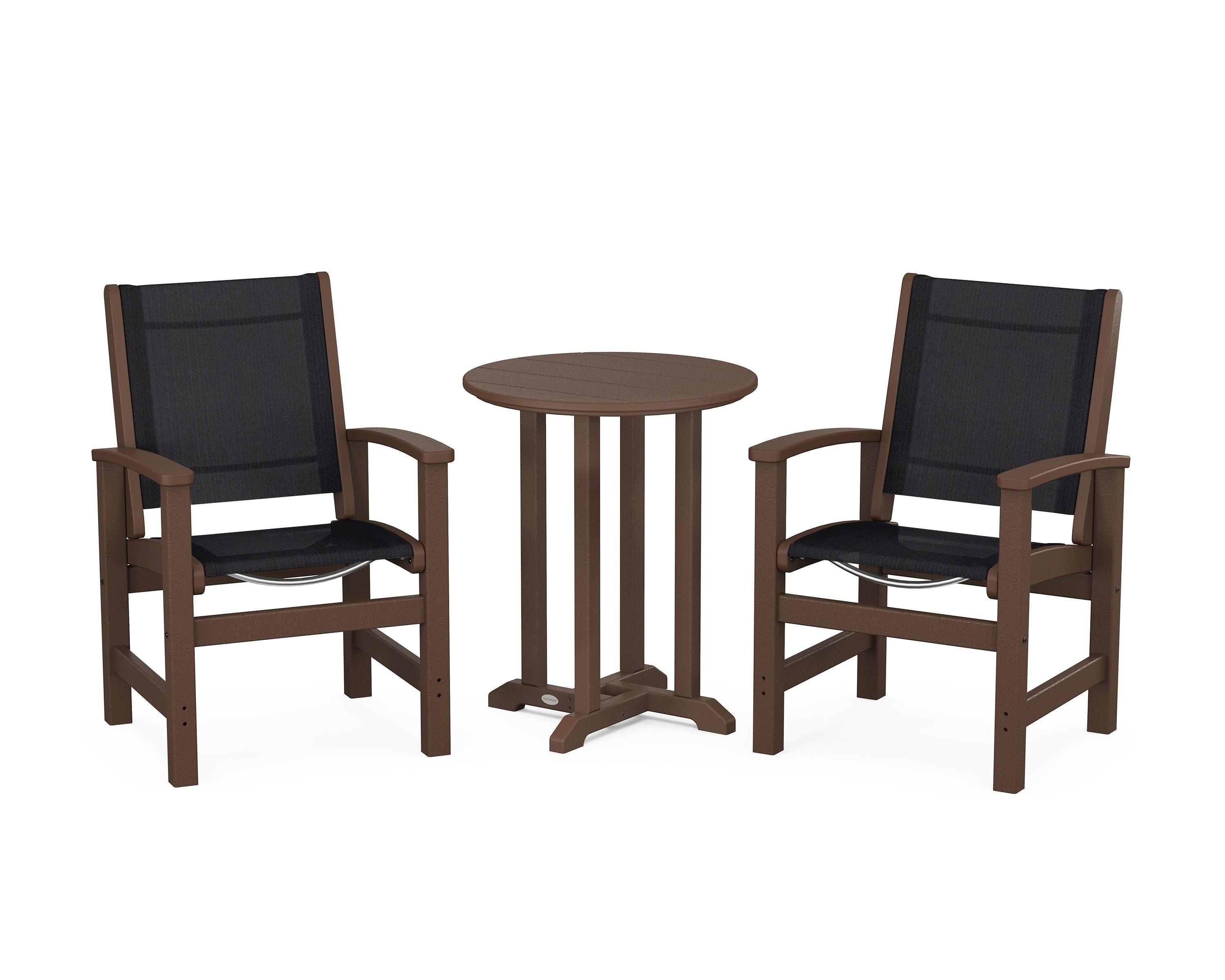 POLYWOOD Coastal 3-Piece Round Bistro Dining Set in Mahogany / Black Sling