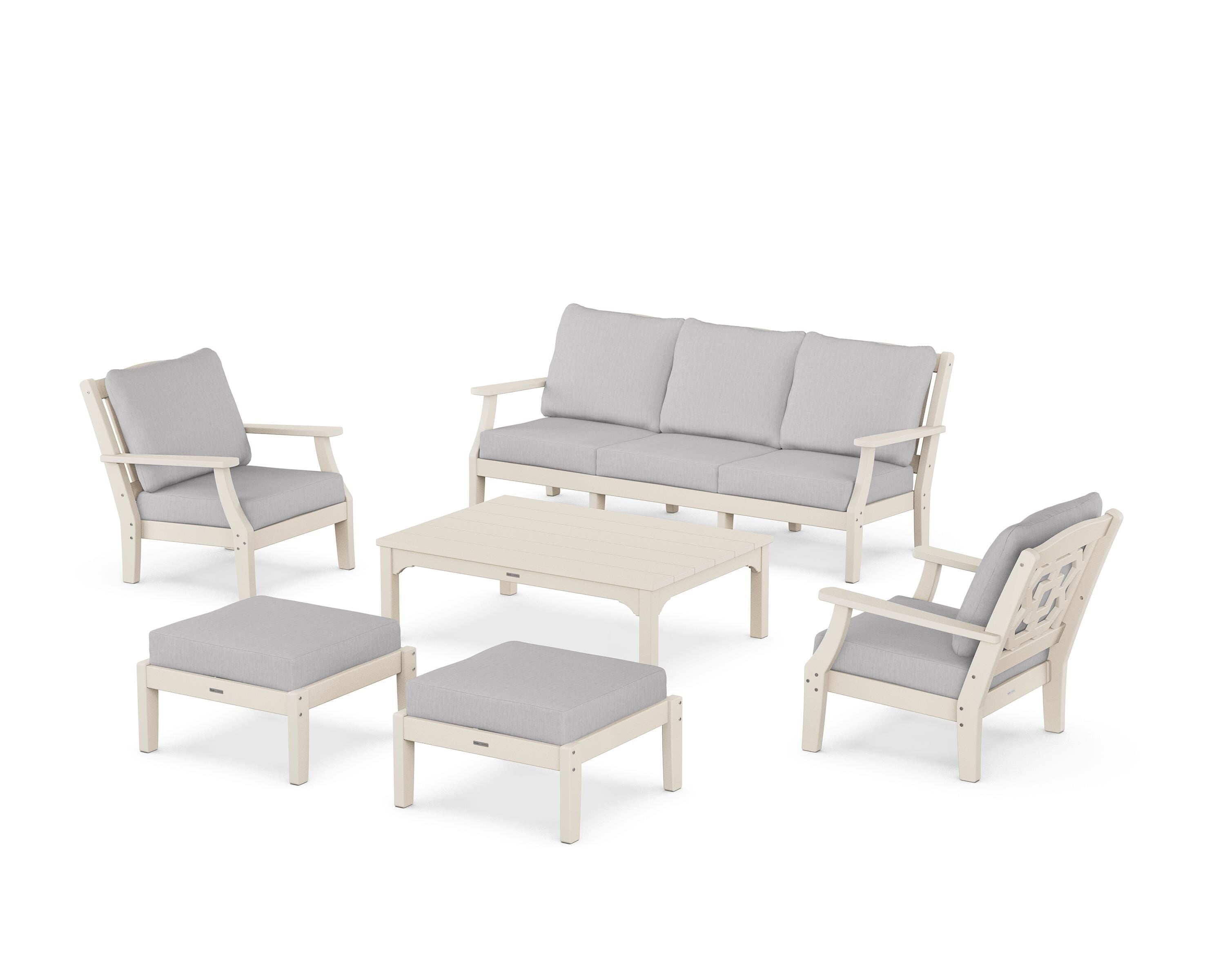 Martha Stewart by POLYWOOD Chinoiserie 6-Piece Lounge Sofa Set in Sand / Granite