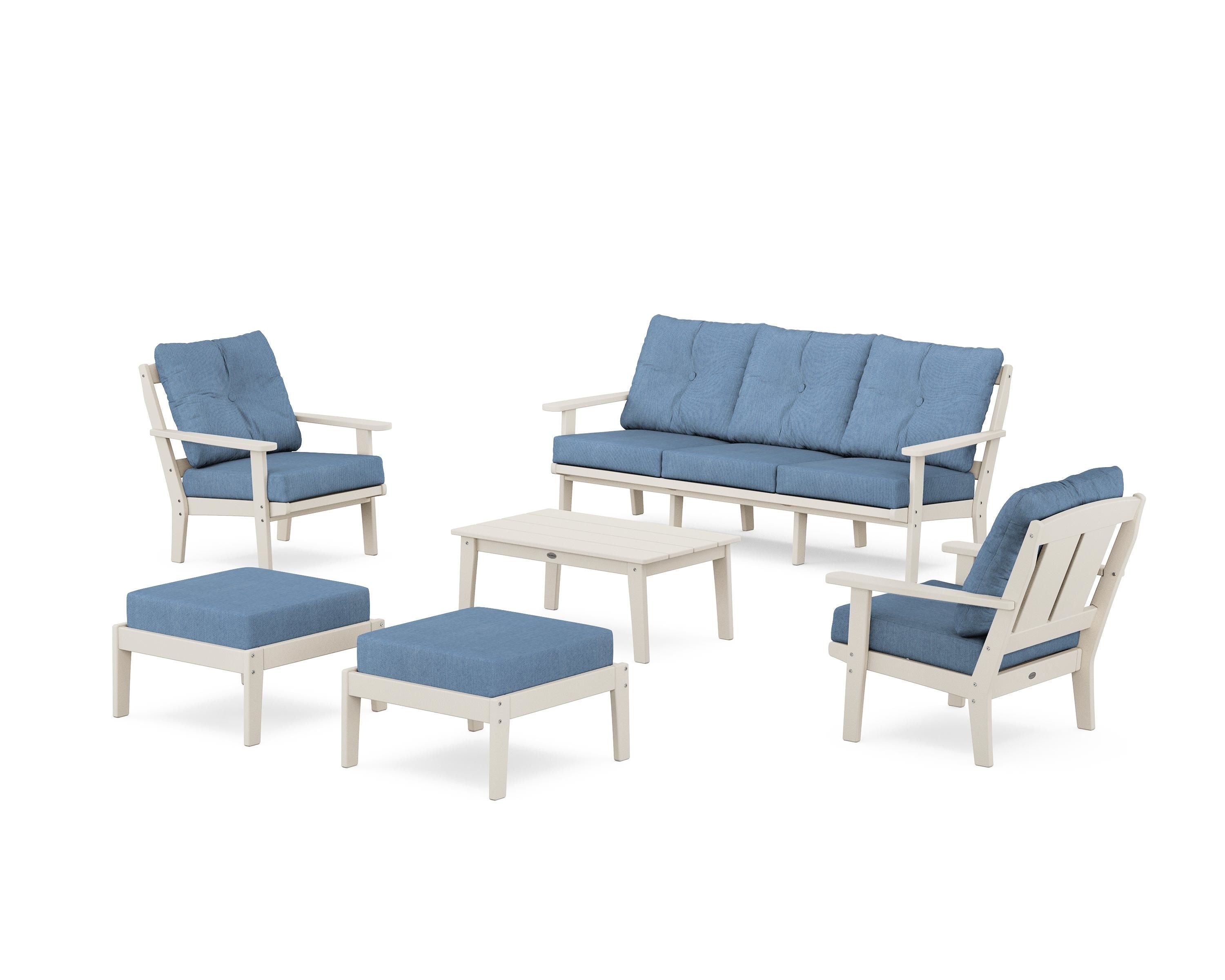 POLYWOOD Mission 6-Piece Lounge Sofa Set in Sand / Sky Blue