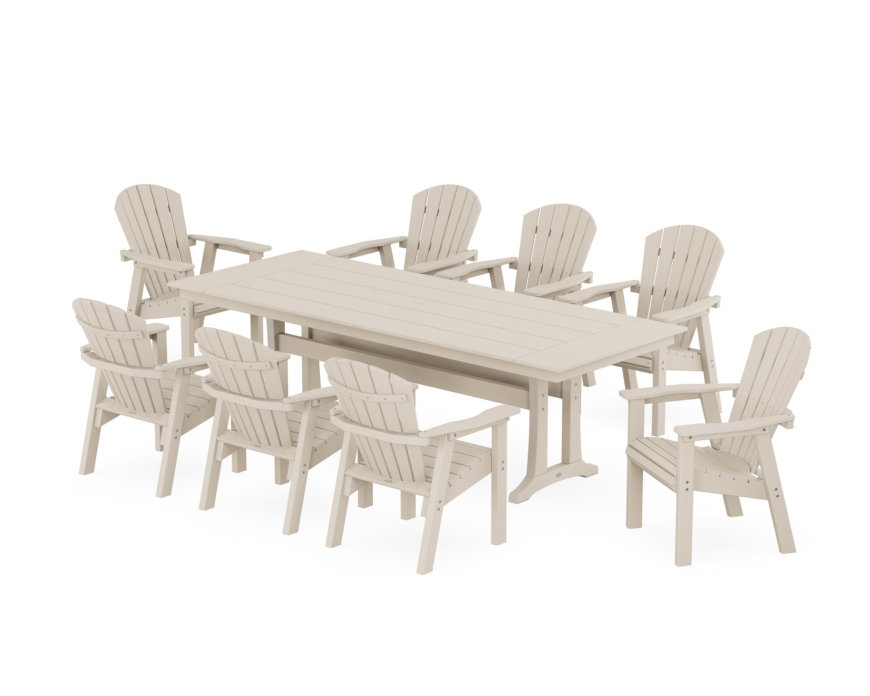 POLYWOOD® Seashell 9-Piece Farmhouse Dining Set with Trestle Legs in Sand