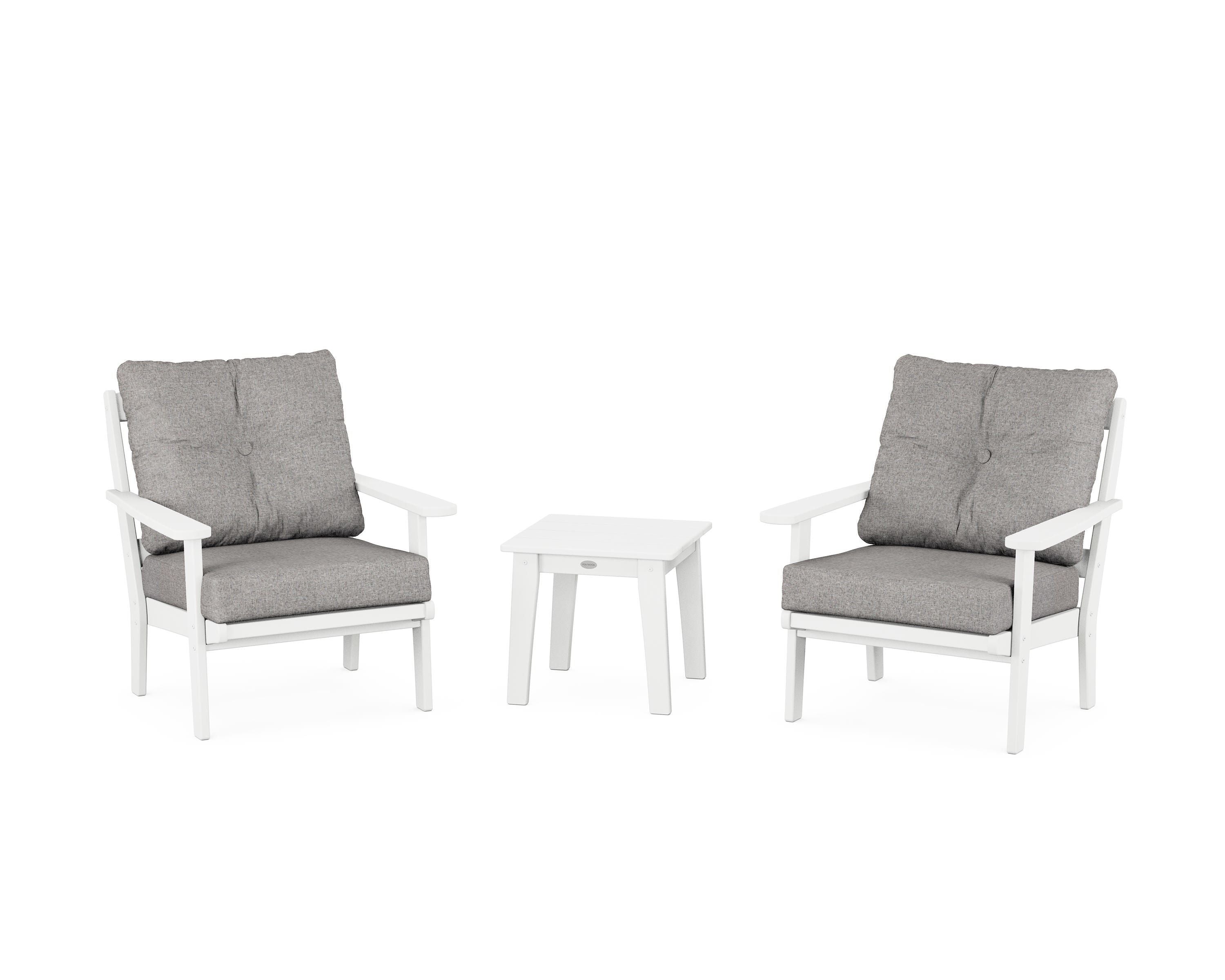 POLYWOOD Mission 3-Piece Deep Seating Set in White / Grey Mist