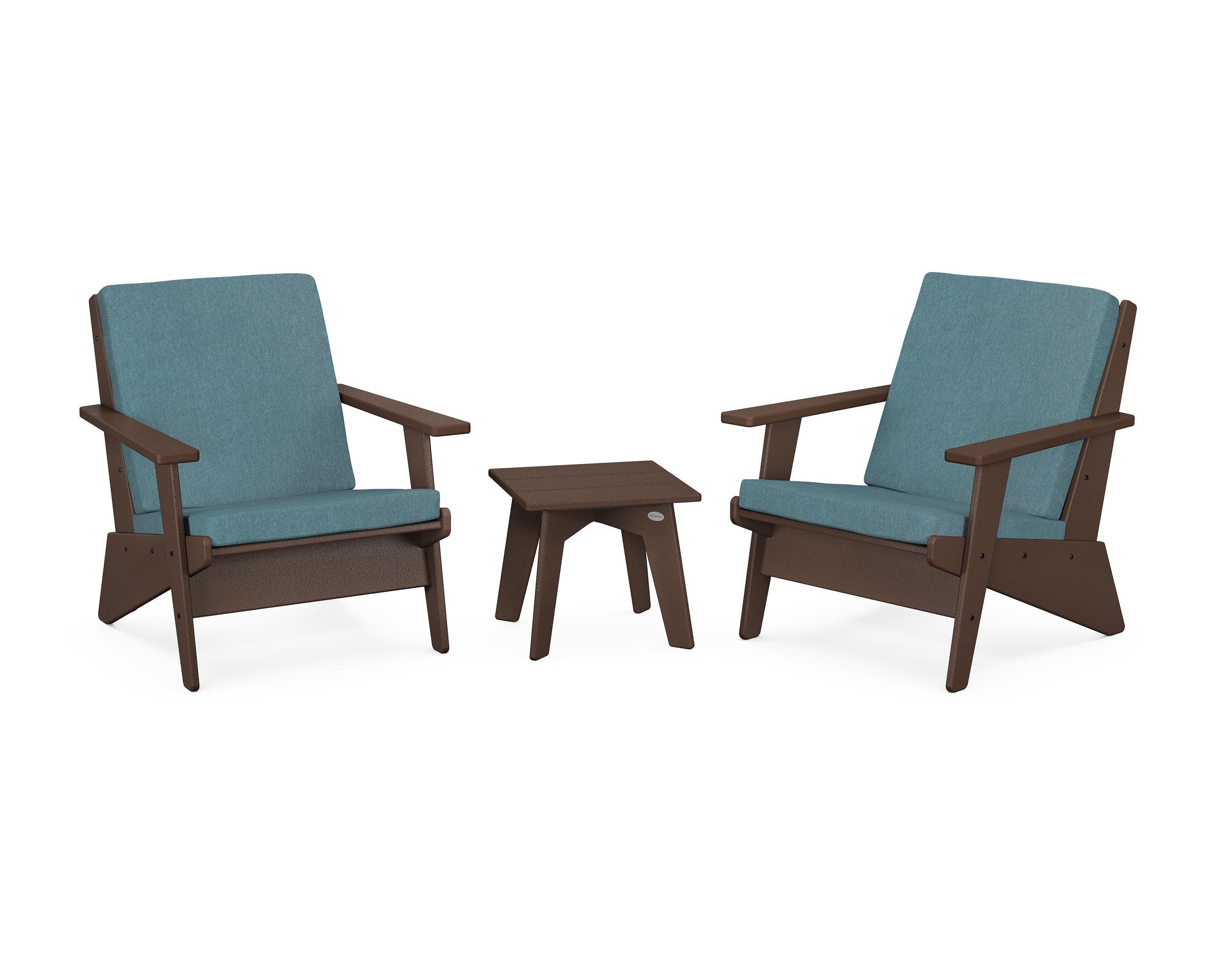 POLYWOOD Riviera Modern Lounge 3-Piece Set in Mahogany / Ocean Teal