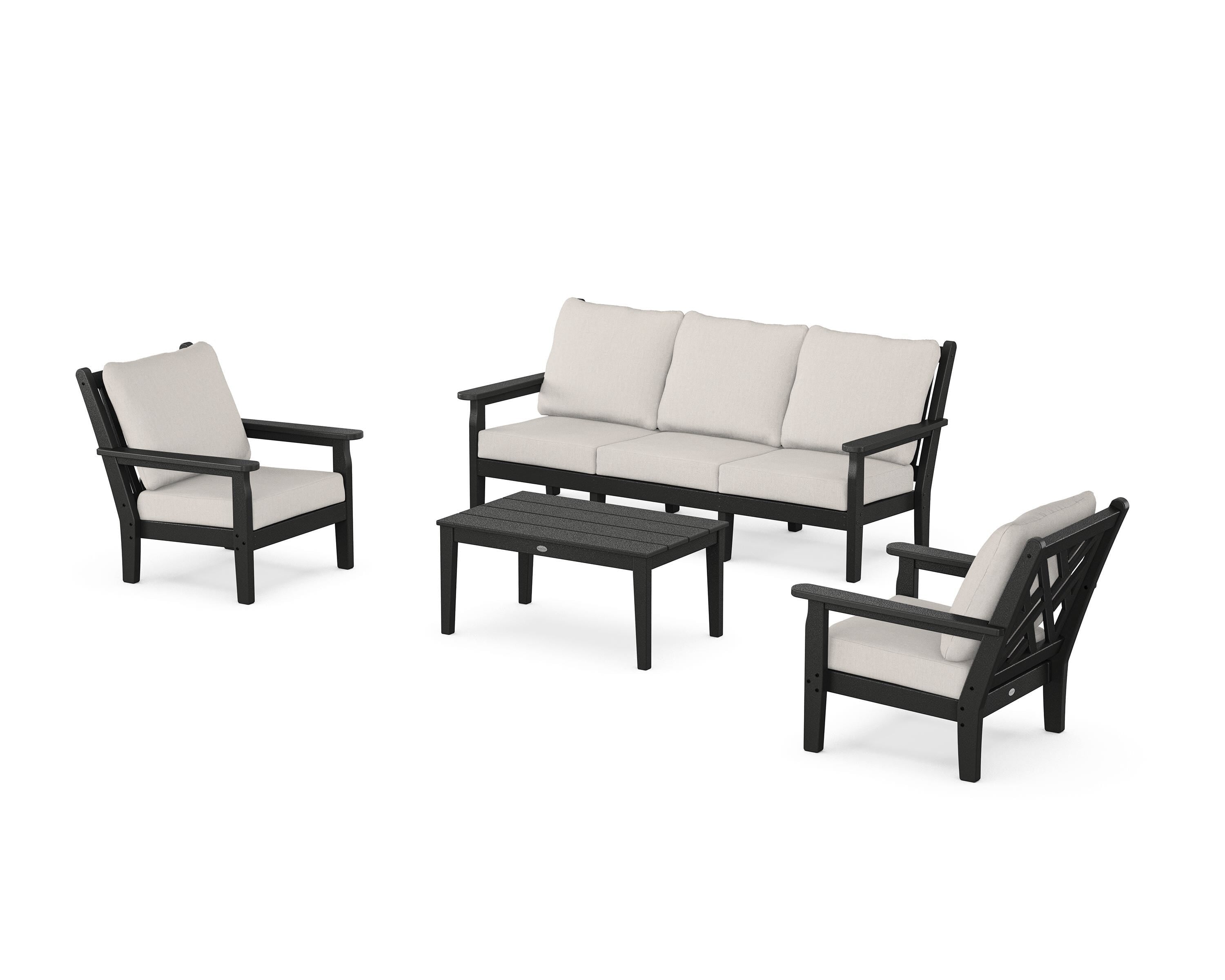 POLYWOOD Chippendale 4-Piece Deep Seating Set with Sofa in Black / Cast Ash