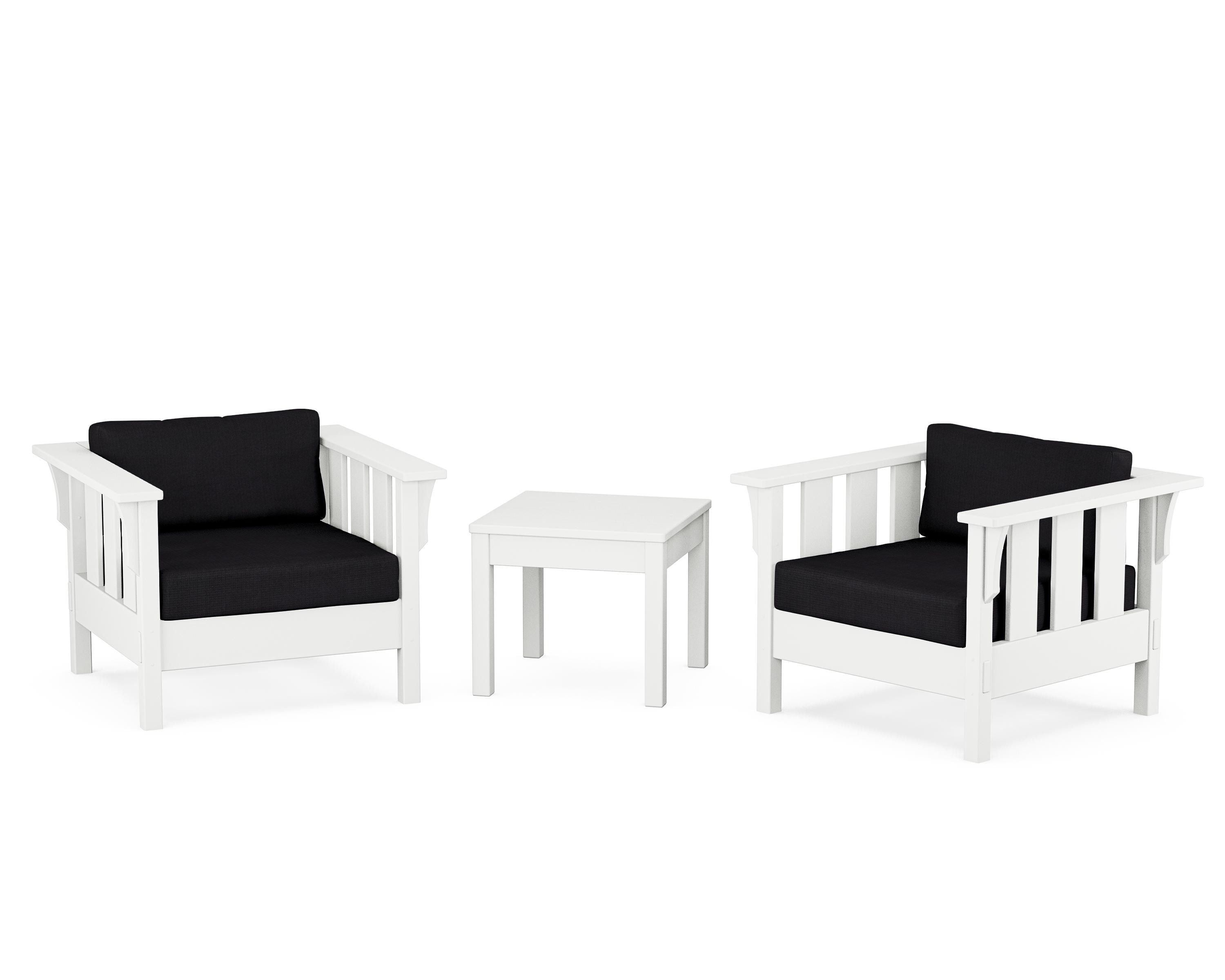 Martha Stewart by POLYWOOD Acadia 3-Piece Deep Seating Set in White / Midnight Linen
