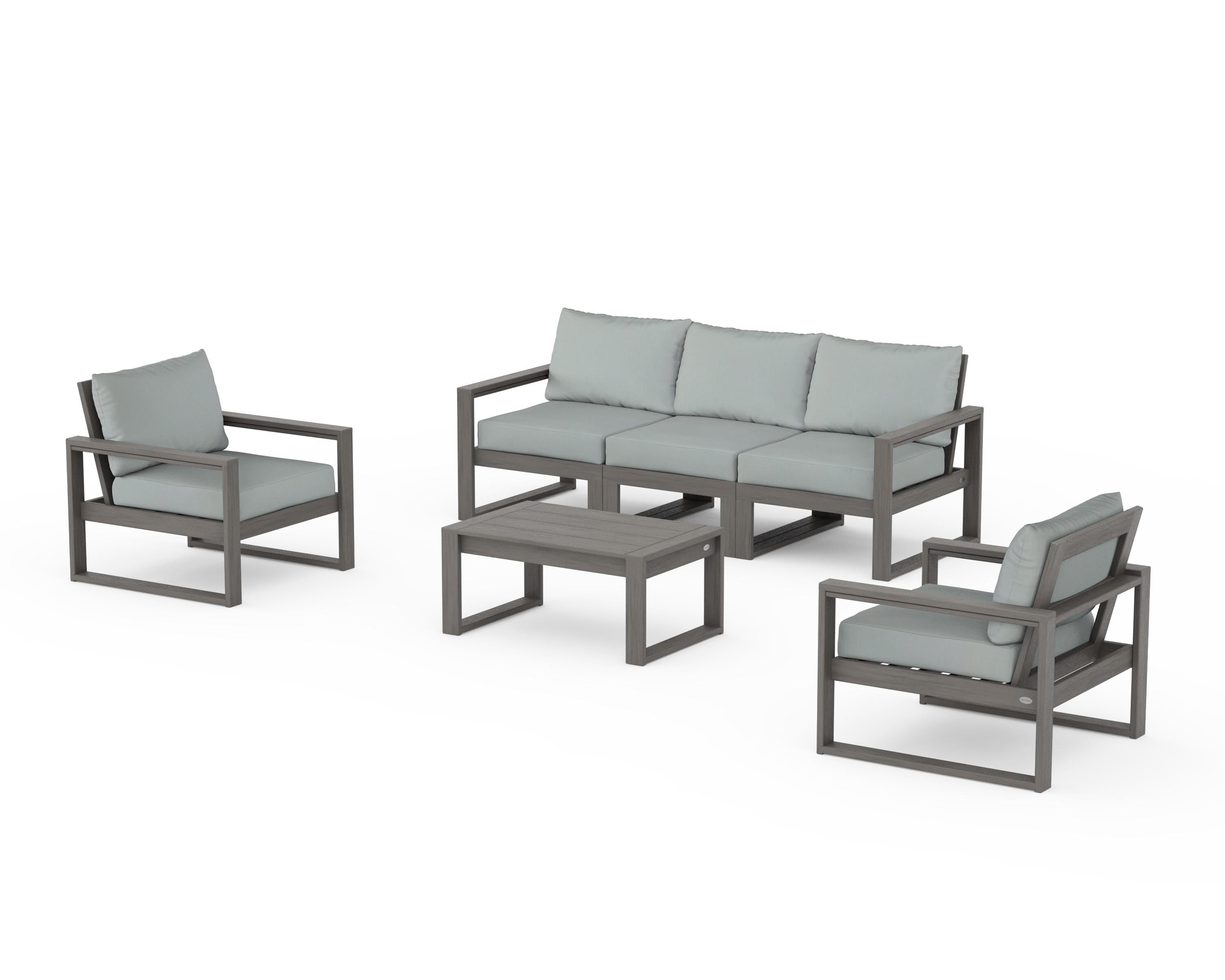 POLYWOOD EDGE Sectional 4-Piece Deep Seating Set with Sofa in Driftwood / Spa