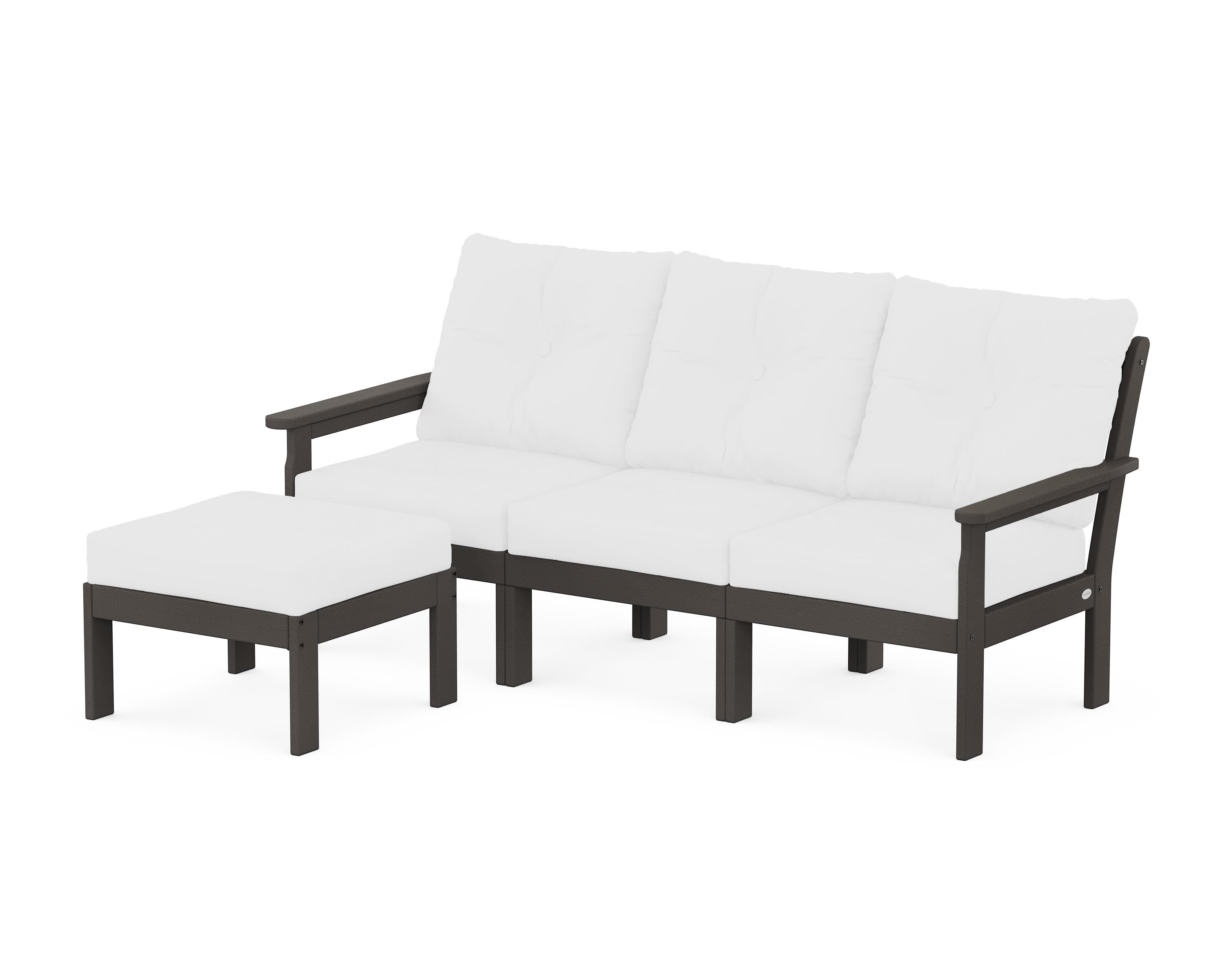 POLYWOOD Vineyard 4-Piece Sectional with Ottoman in Vintage Coffee / Natural